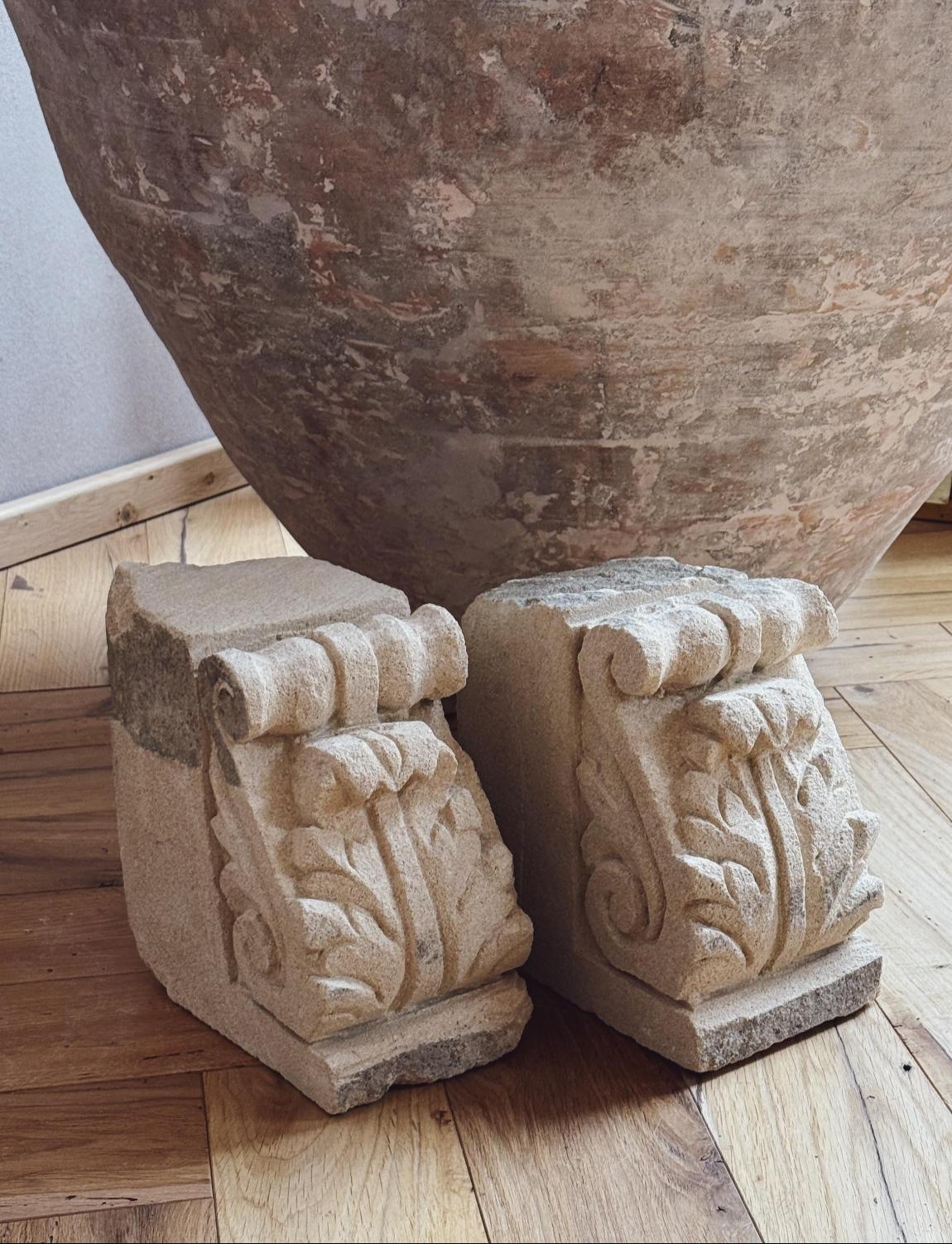 A pair of reclaimed 18th Century sandstone plinths found in a palazzo in Noto, Sicily. These wonderful pieces of architectural salvage can be used today as decorative items or incorporated into an architectural design in the home. 

Dimensions: