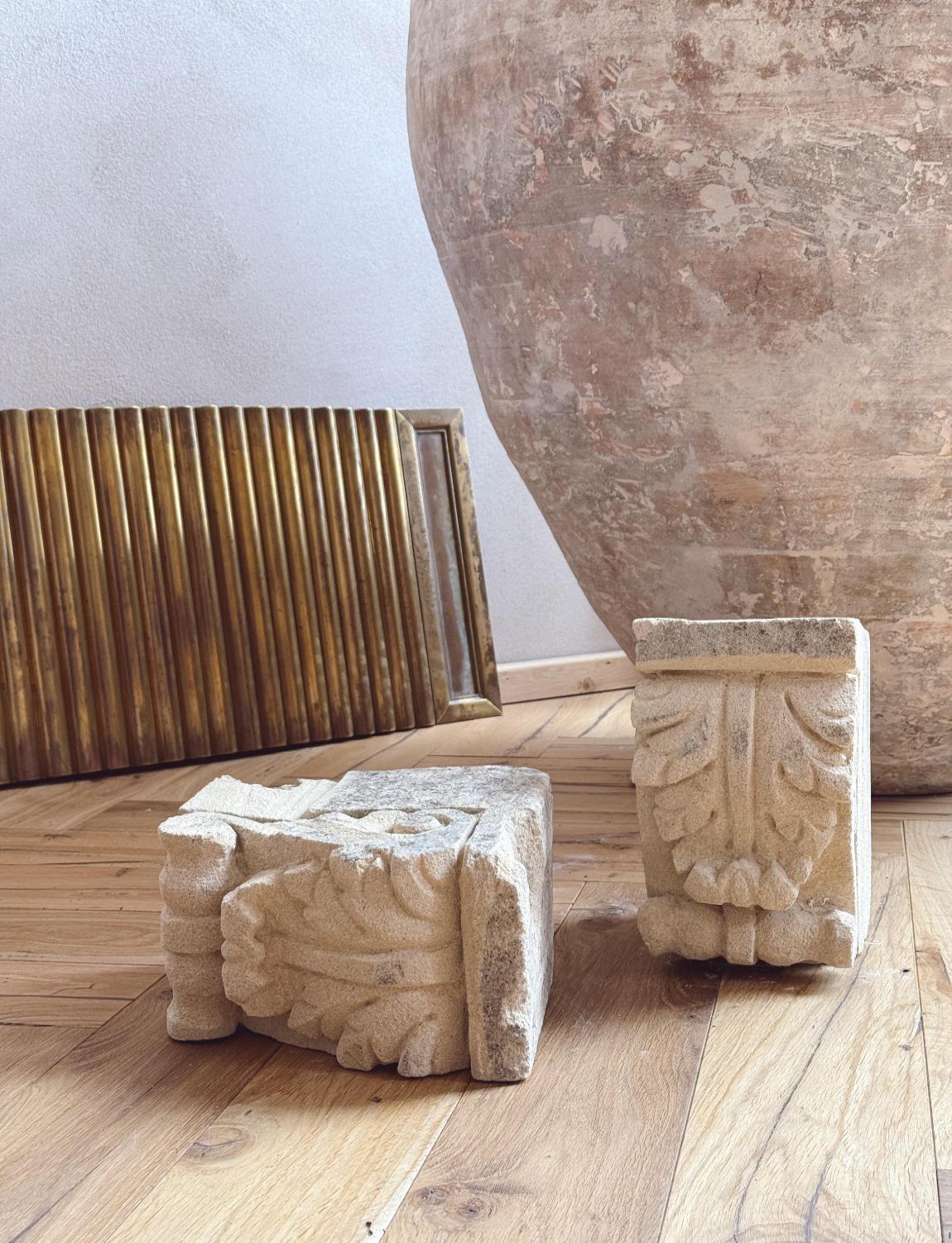 Italian Pair of 18th Century Stone Decorative Plinths from Noto