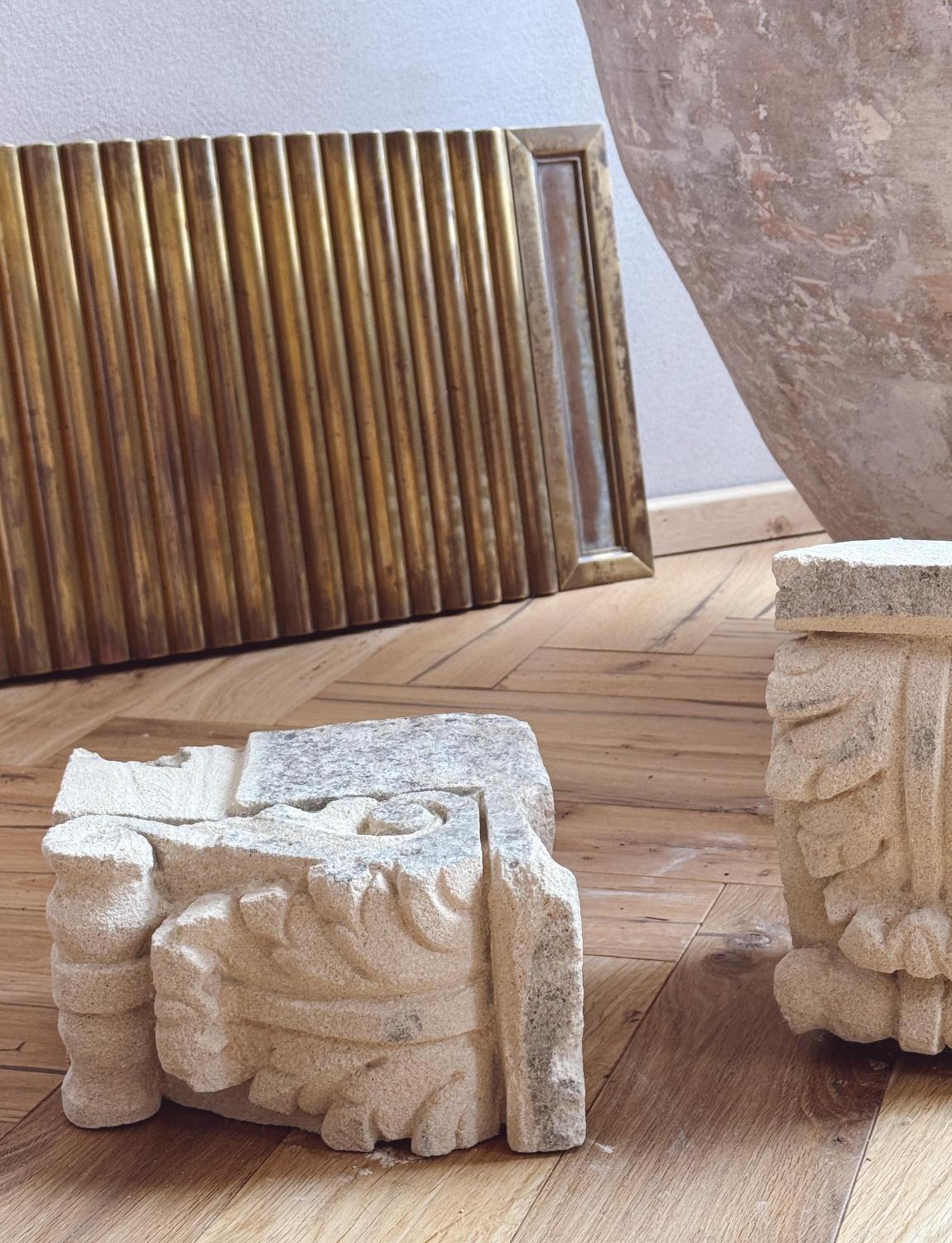 Pair of 18th Century Stone Decorative Plinths from Noto 1