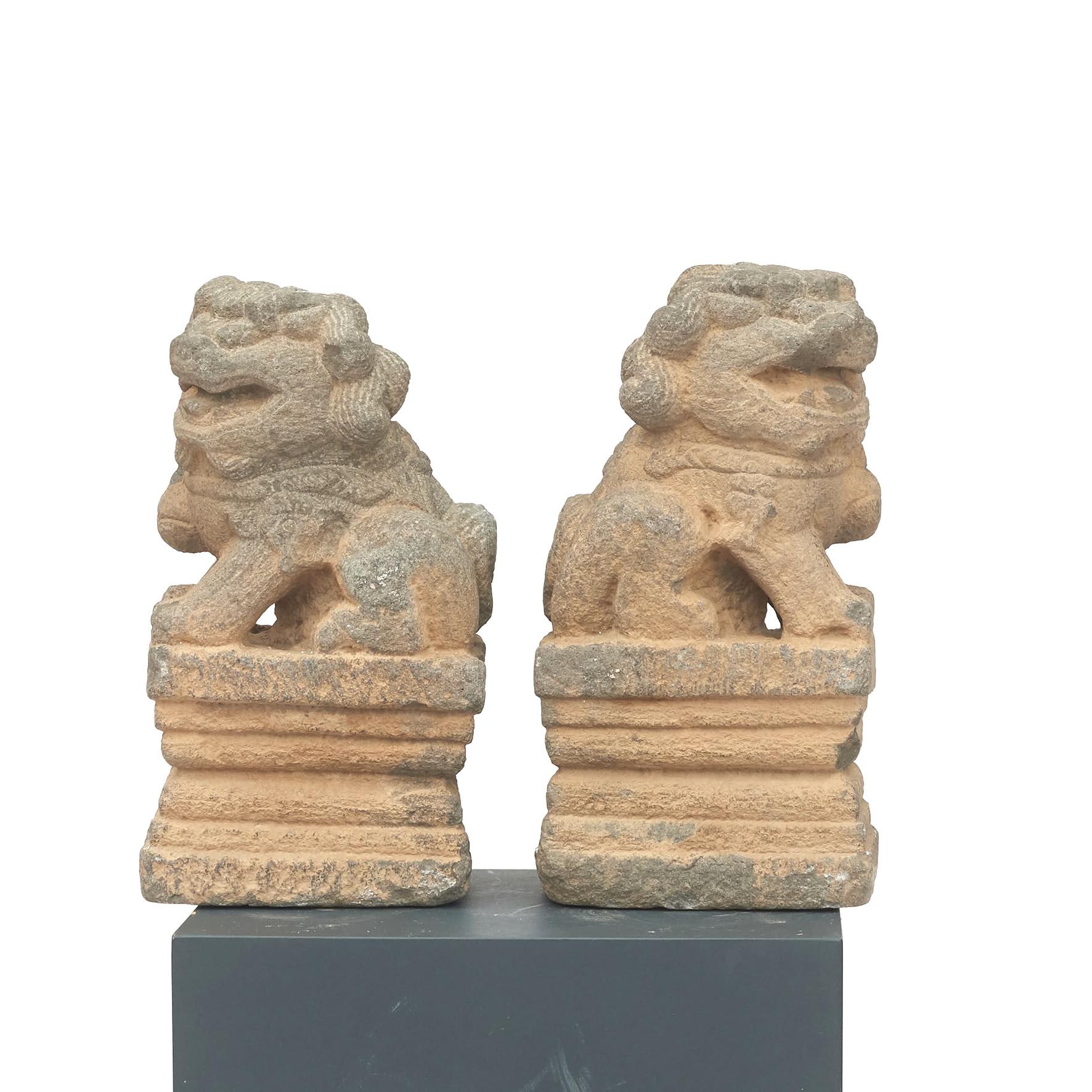 Pair of 18th Century Stone Temple Lion Sculptures 4