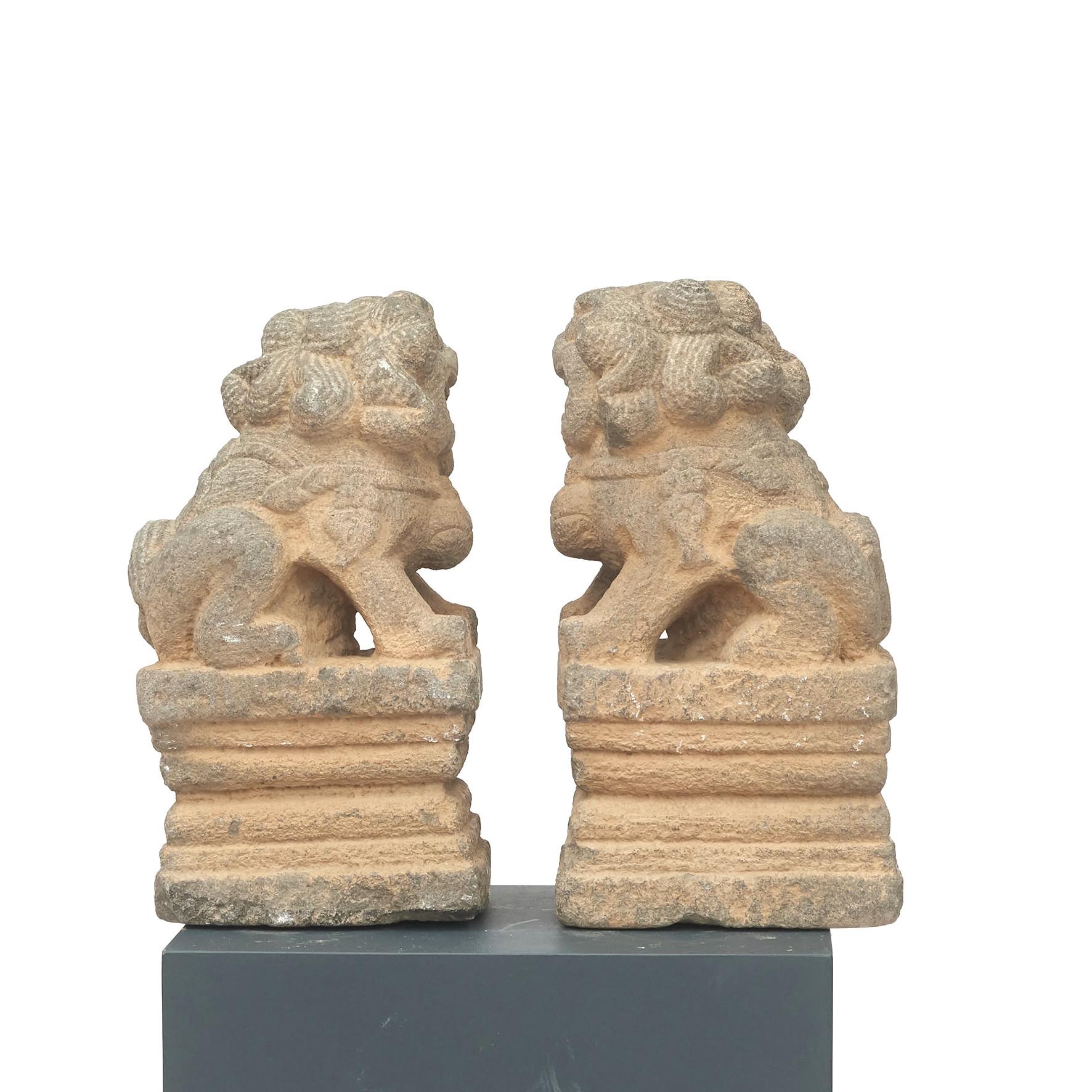 Pair of 18th Century Stone Temple Lion Sculptures 5
