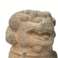 Pair of 18th Century Stone Temple Lion Sculptures