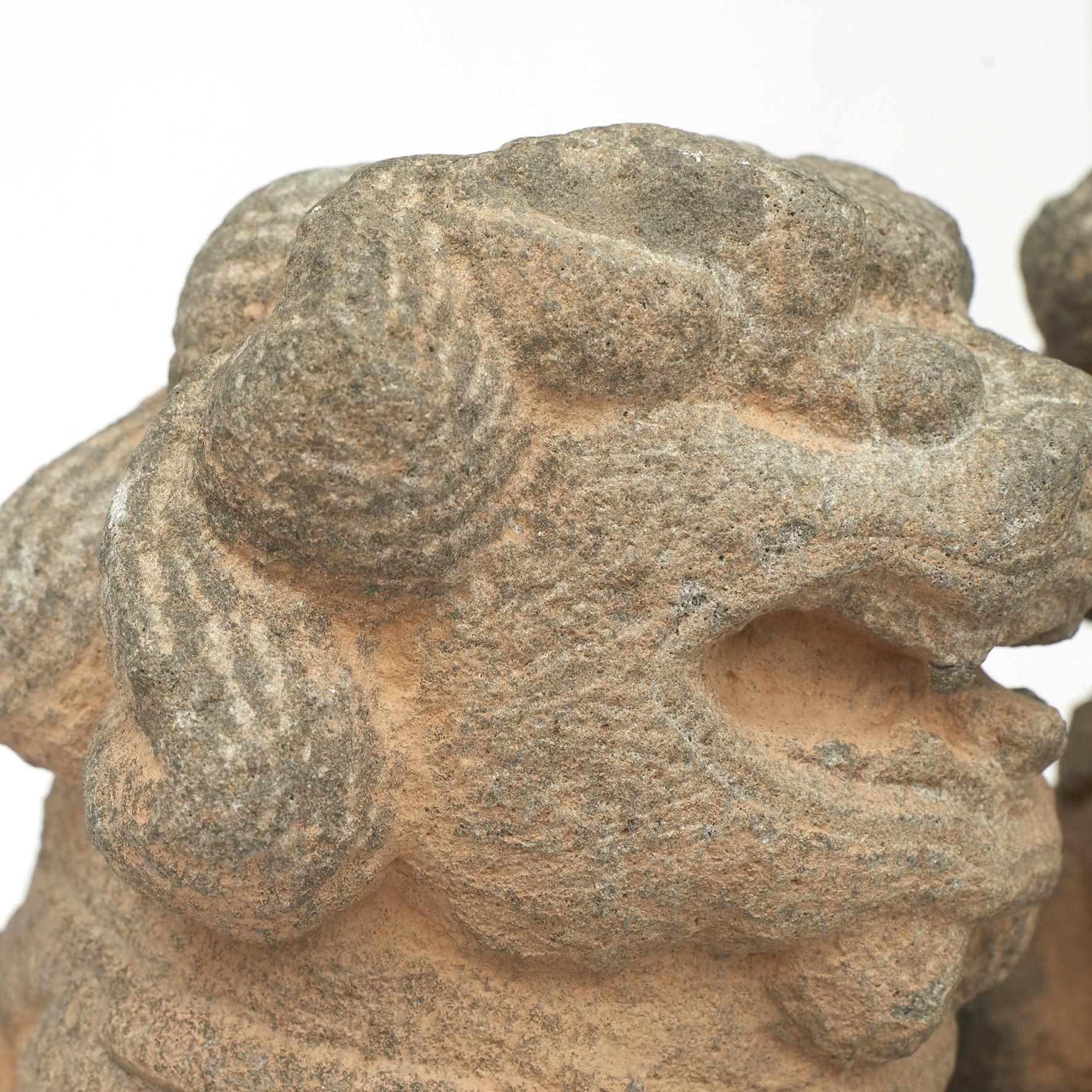 Pair of 18th Century Stone Temple Lion Sculptures 1