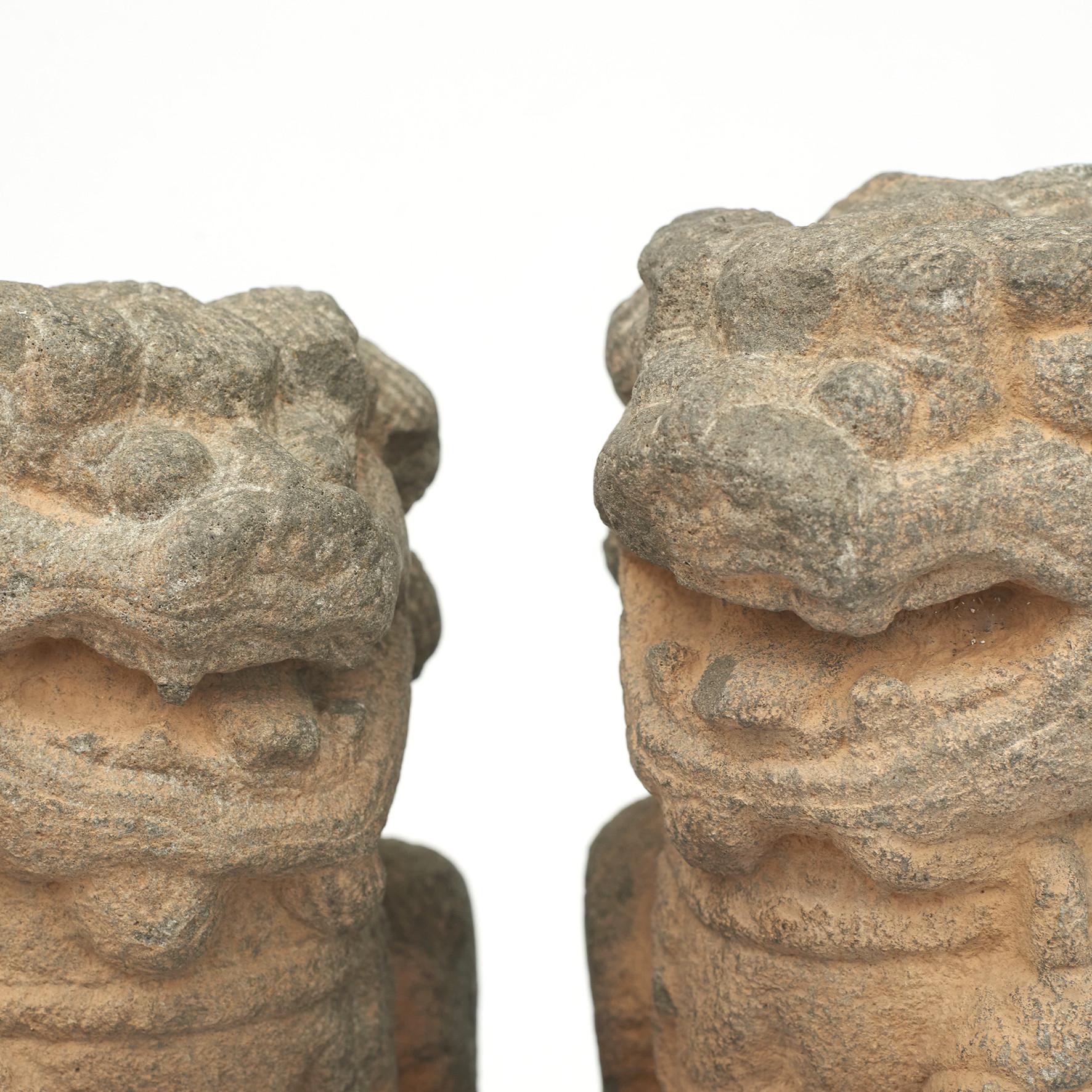 Pair of 18th Century Stone Temple Lion Sculptures 3