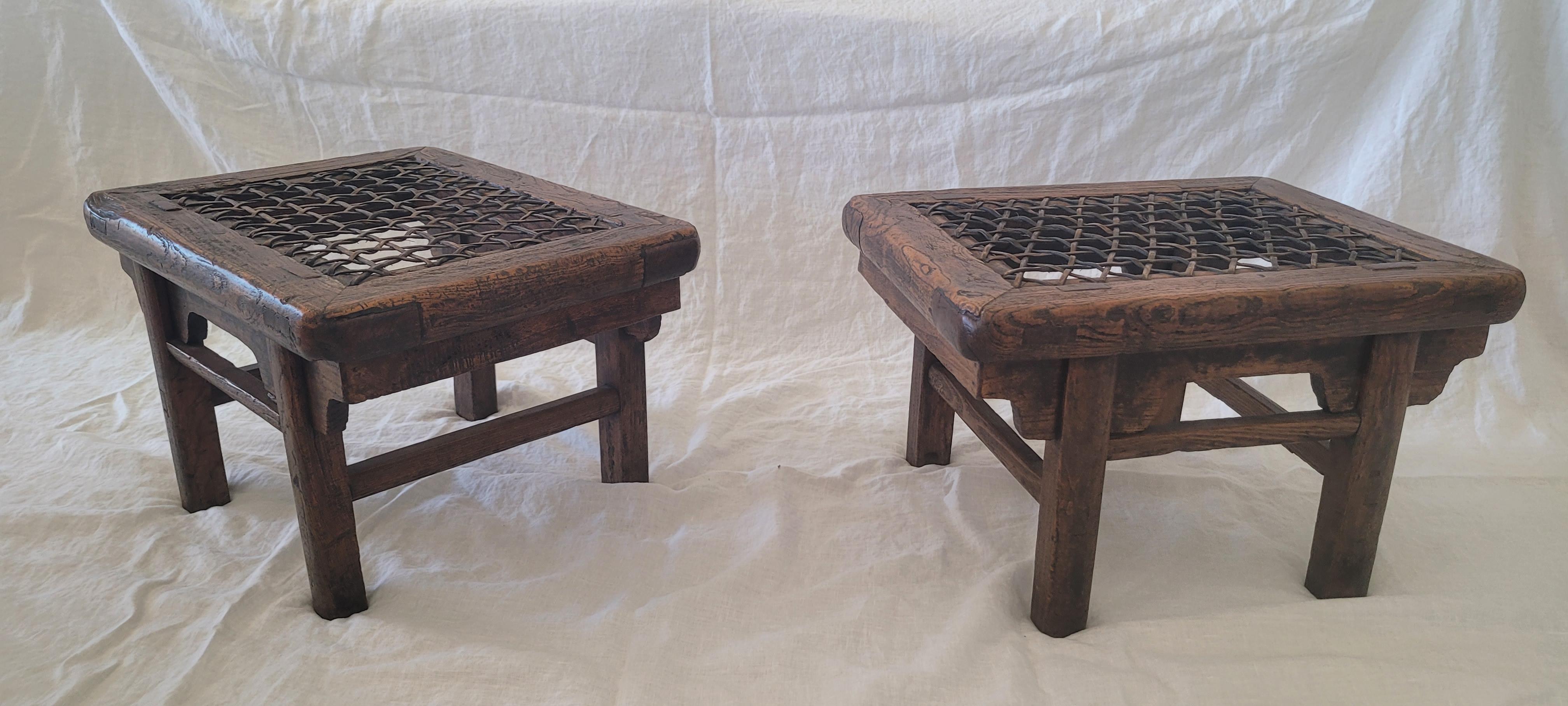 Chinese Pair of 18th Century Stools with Cowhide Top For Sale