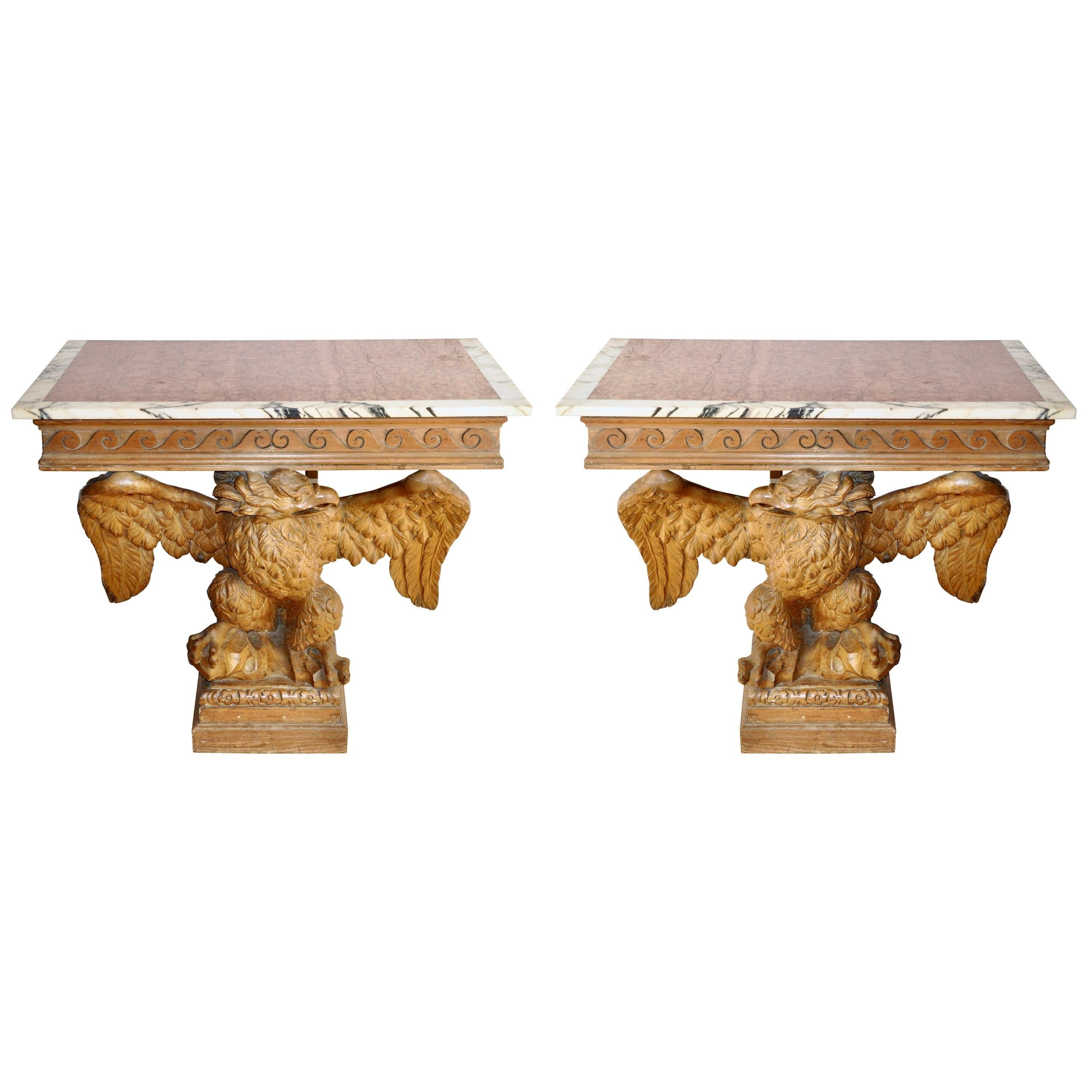 Pair of 18th Century Stripped Pine Eagle Console Tables, Manner of William Kent
