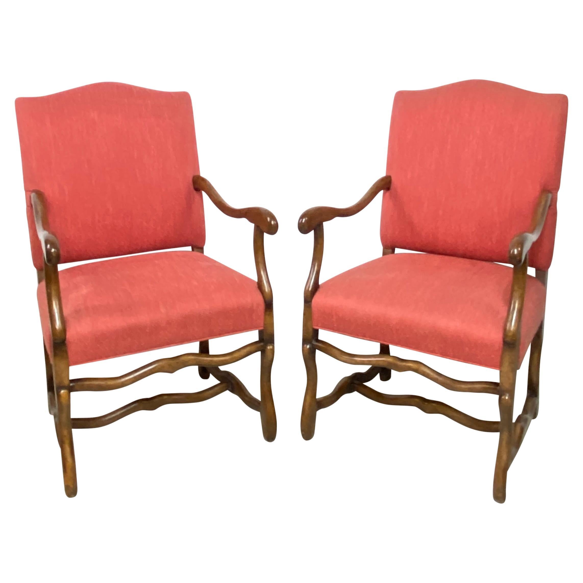 Pair of 18th Century Style French Walnut Armchairs For Sale