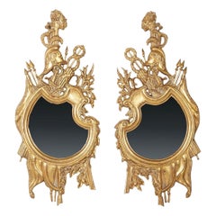 Pair of 18th-Century Style Italian Giltwood Rococo Mirrors, circa 1960's