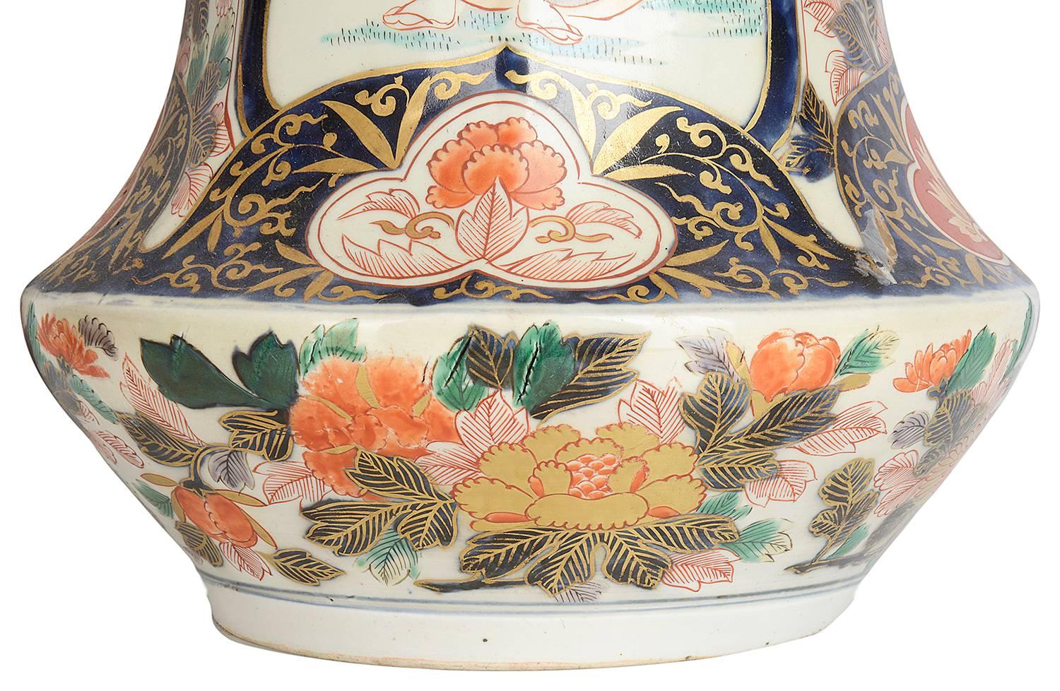 Hand-Painted Pair of 18th Century Style Japanese Imari Vases