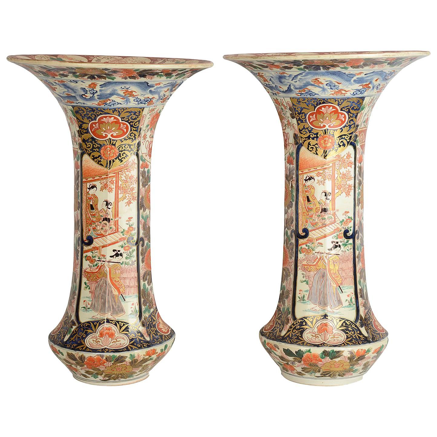 Pair of 18th Century Style Japanese Imari Vases For Sale