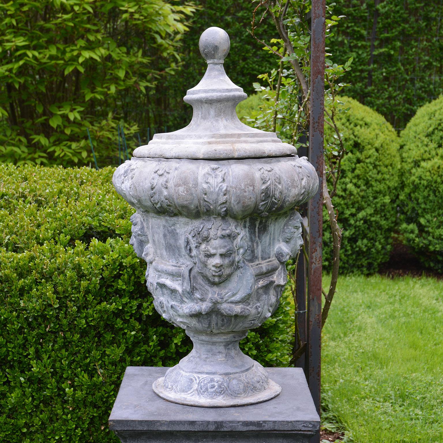 American Pair of 18th Century Style Lead Urns