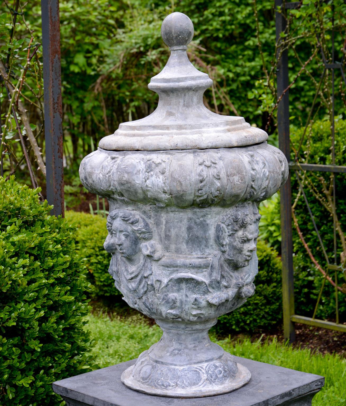 Cast Pair of 18th Century Style Lead Urns