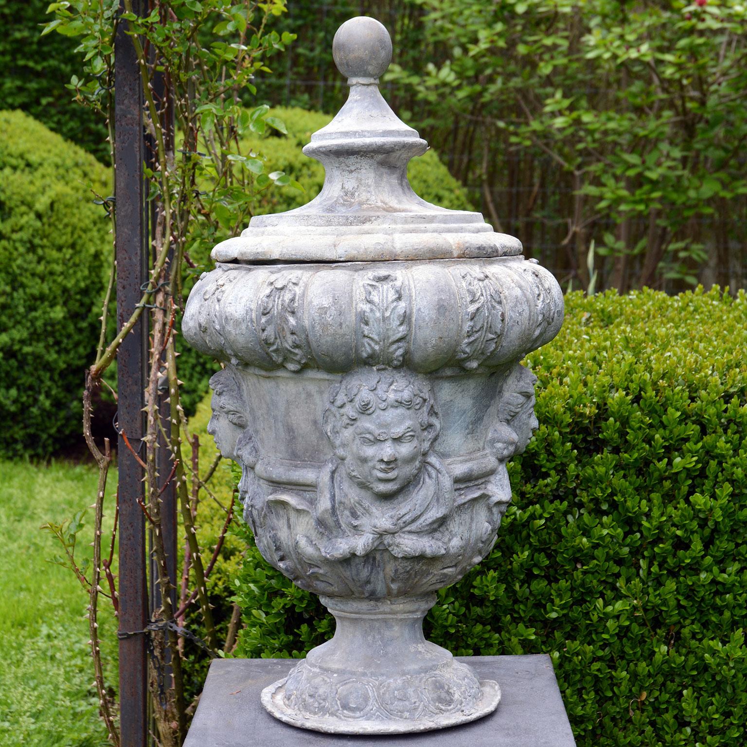 Pair of 18th Century Style Lead Urns In Good Condition In Katonah, NY