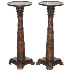 Pair of 18th Century Style Mahogany Jardiniere Display Stands Hand-Carved