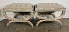 Pair of 18th Century–Style Painted and Giltwood Benches, Italy, circa 1880–1920