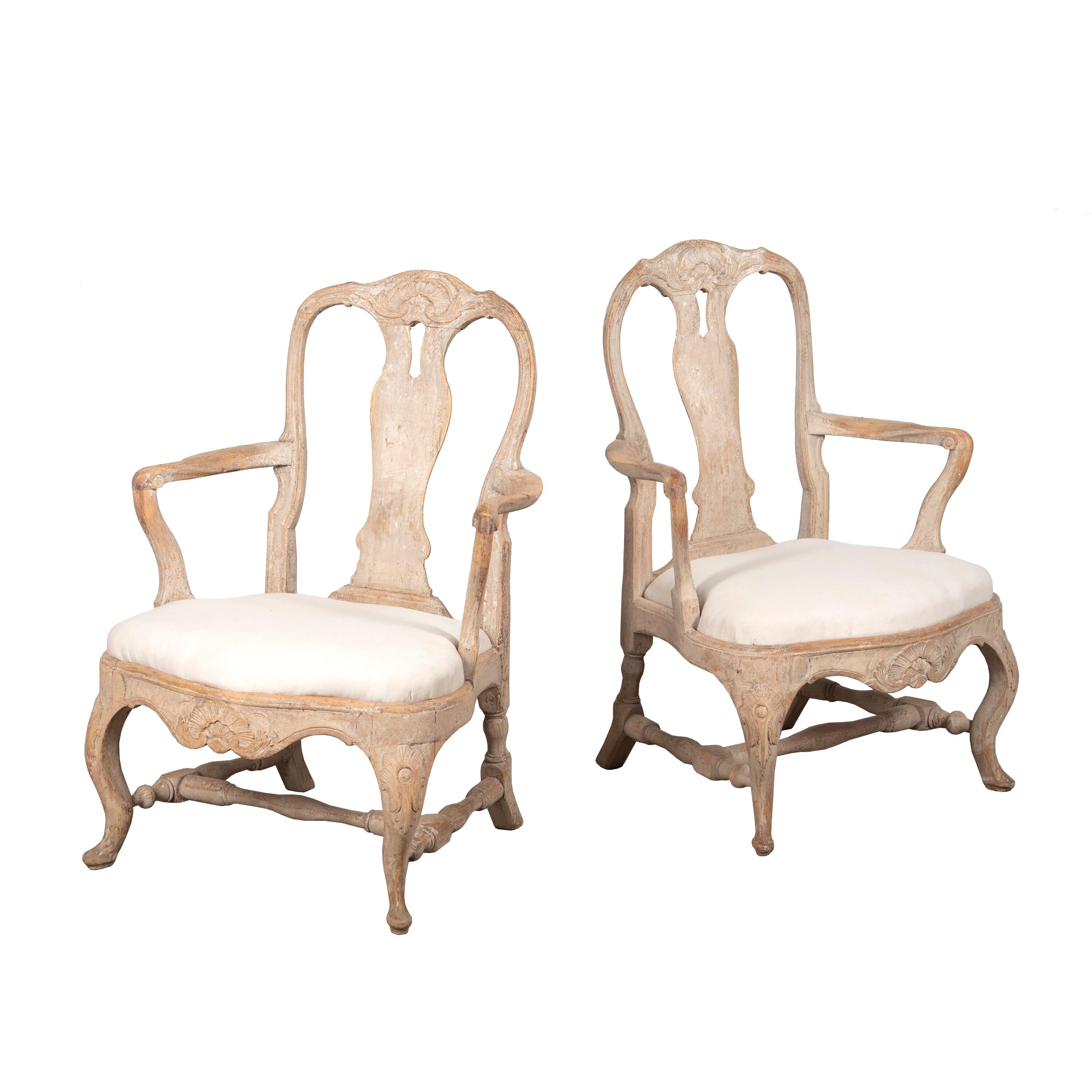 Rococo Pair of 18th Century Swedish Armchairs For Sale