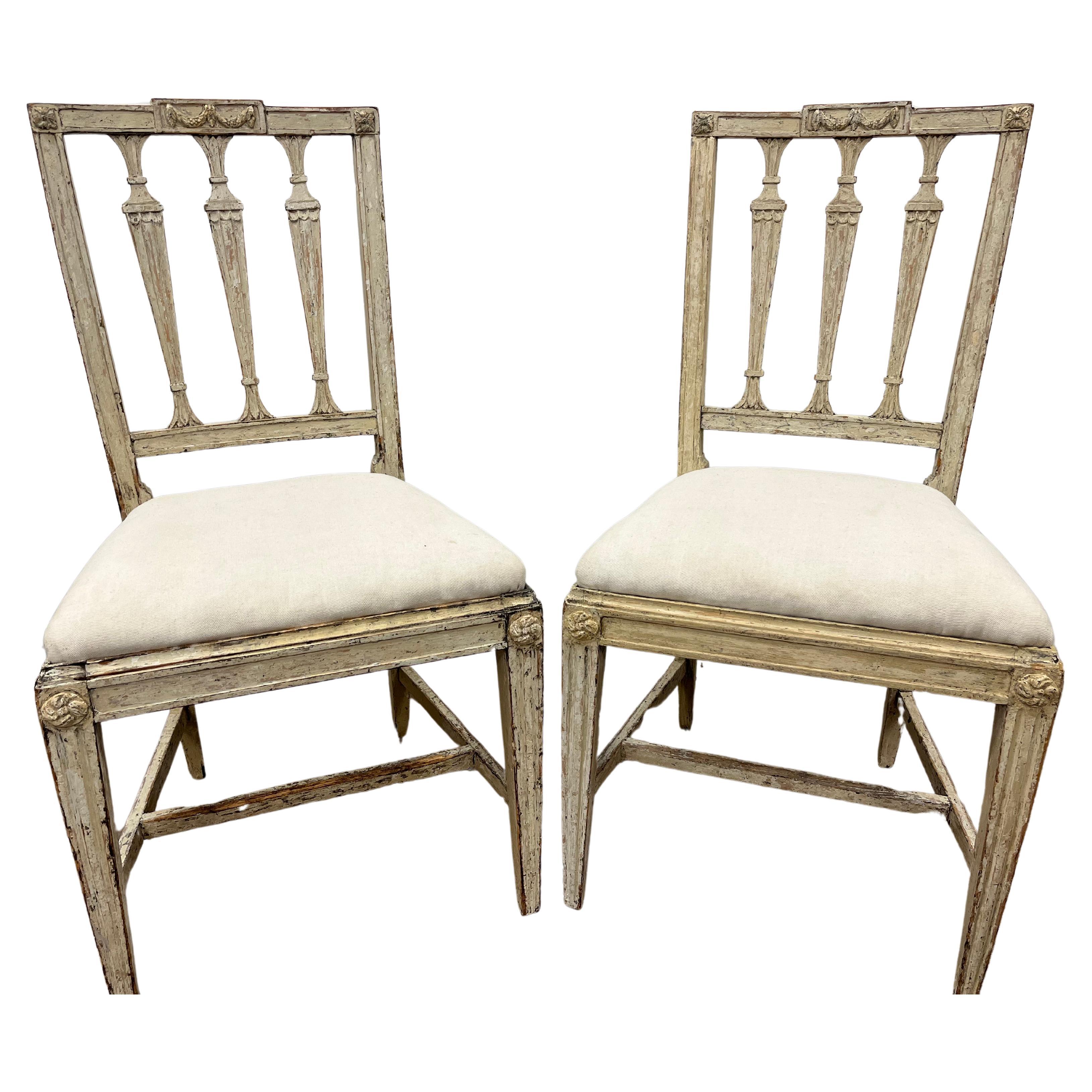 Pair of 18th Century Swedish Gustavian Chairs For Sale