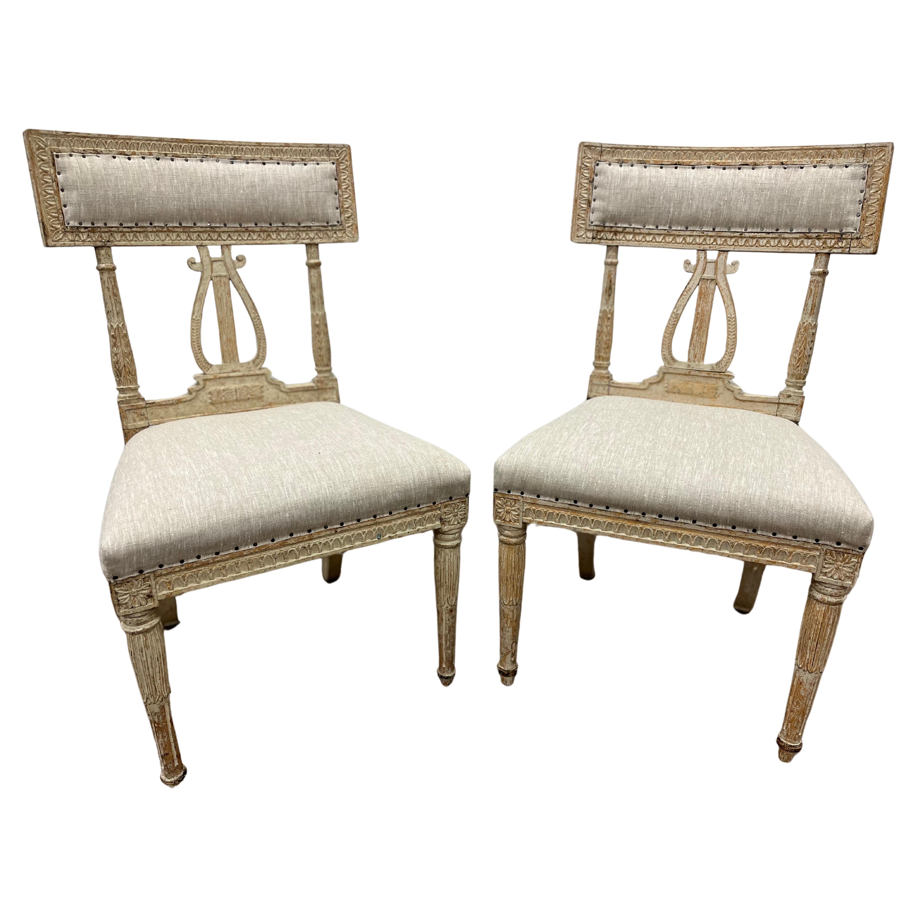Pair of 18th Century Swedish Gustavian Lyre Chairs For Sale