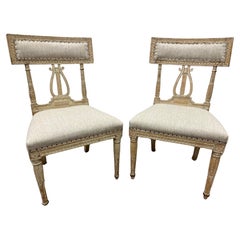 Antique Pair of 18th Century Swedish Gustavian Lyre Chairs