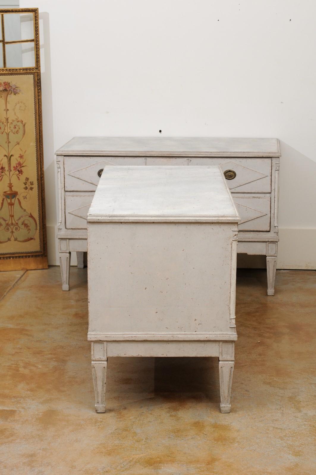 Pair of 18th Century Swedish Painted Wood Two-Drawer Chests with Diamond Motifs 7