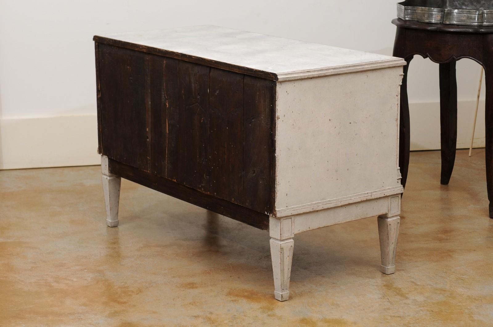 18th Century and Earlier Pair of 18th Century Swedish Painted Wood Two-Drawer Chests with Diamond Motifs