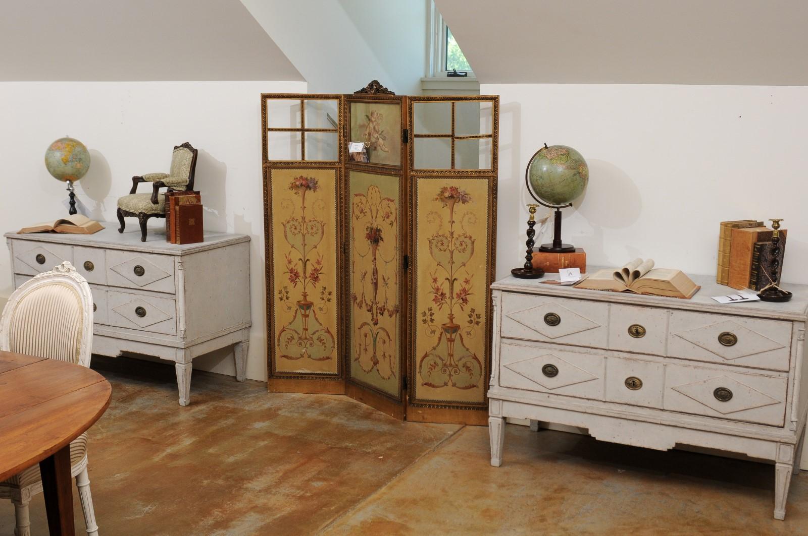 Pair of 18th Century Swedish Painted Wood Two-Drawer Chests with Diamond Motifs 3