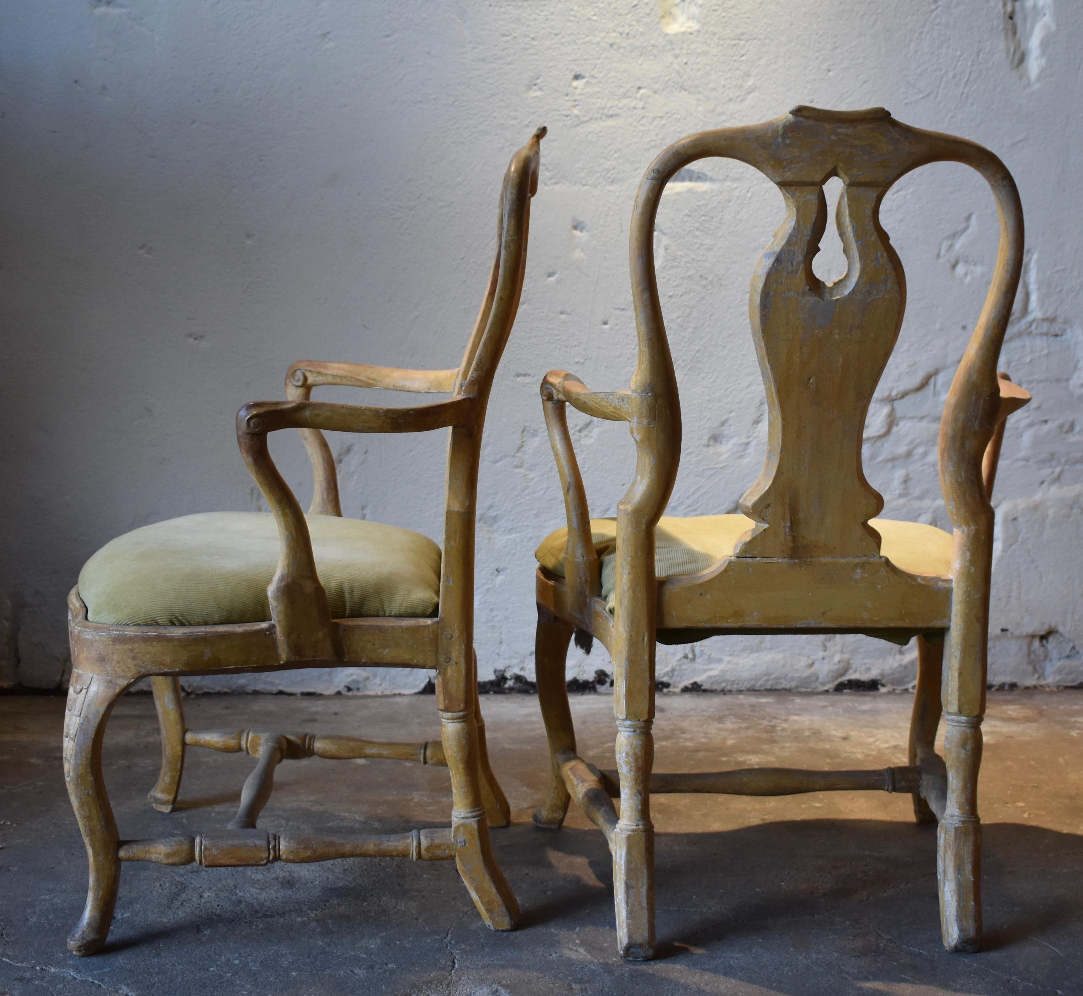 Rococo Pair of 18th Century Swedish Roccoco Armchairs For Sale