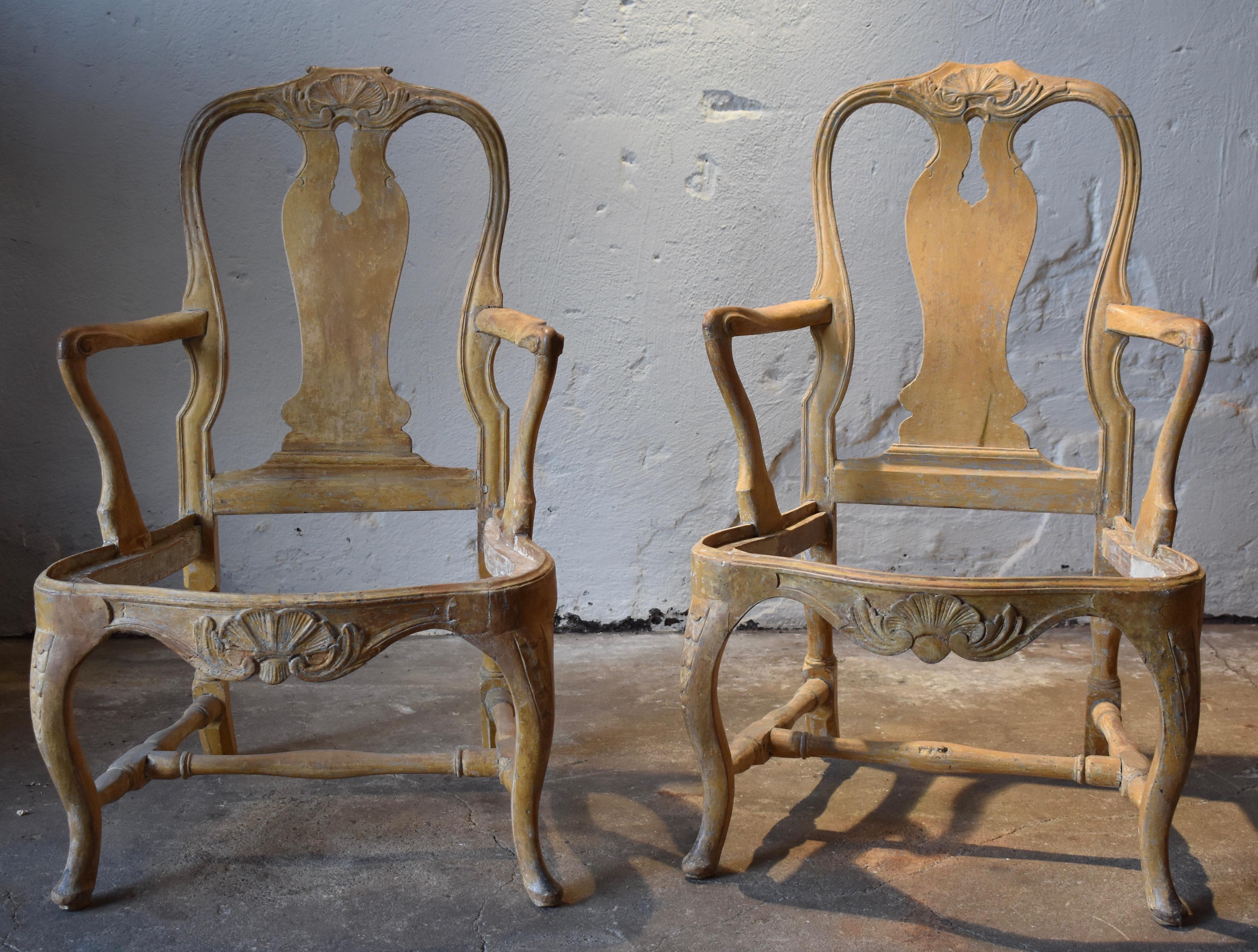 Mid-18th Century Pair of 18th Century Swedish Roccoco Armchairs For Sale