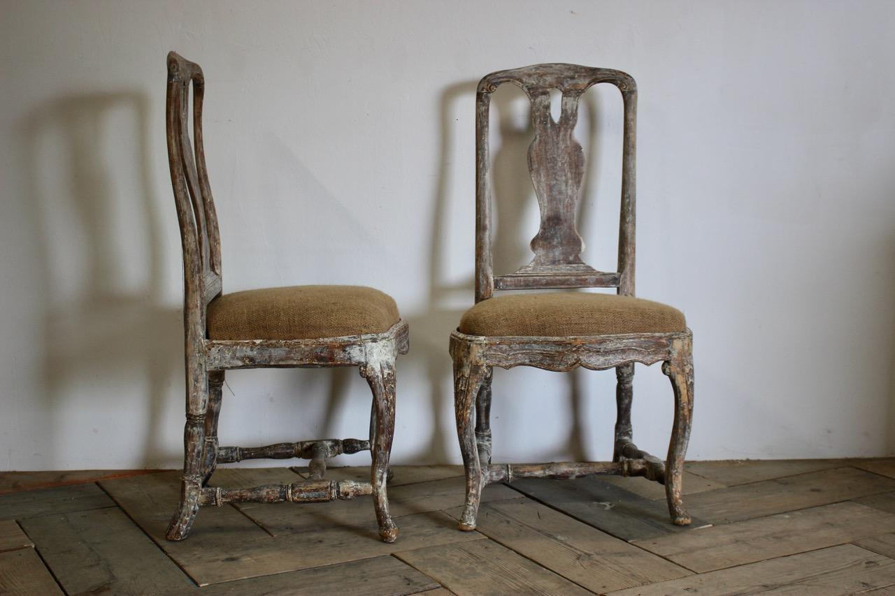 Painted Pair of 18th Century Swedish Rococo Chairs