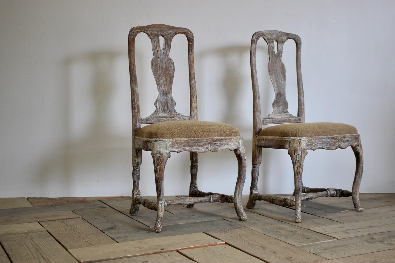 Wood Pair of 18th Century Swedish Rococo Chairs