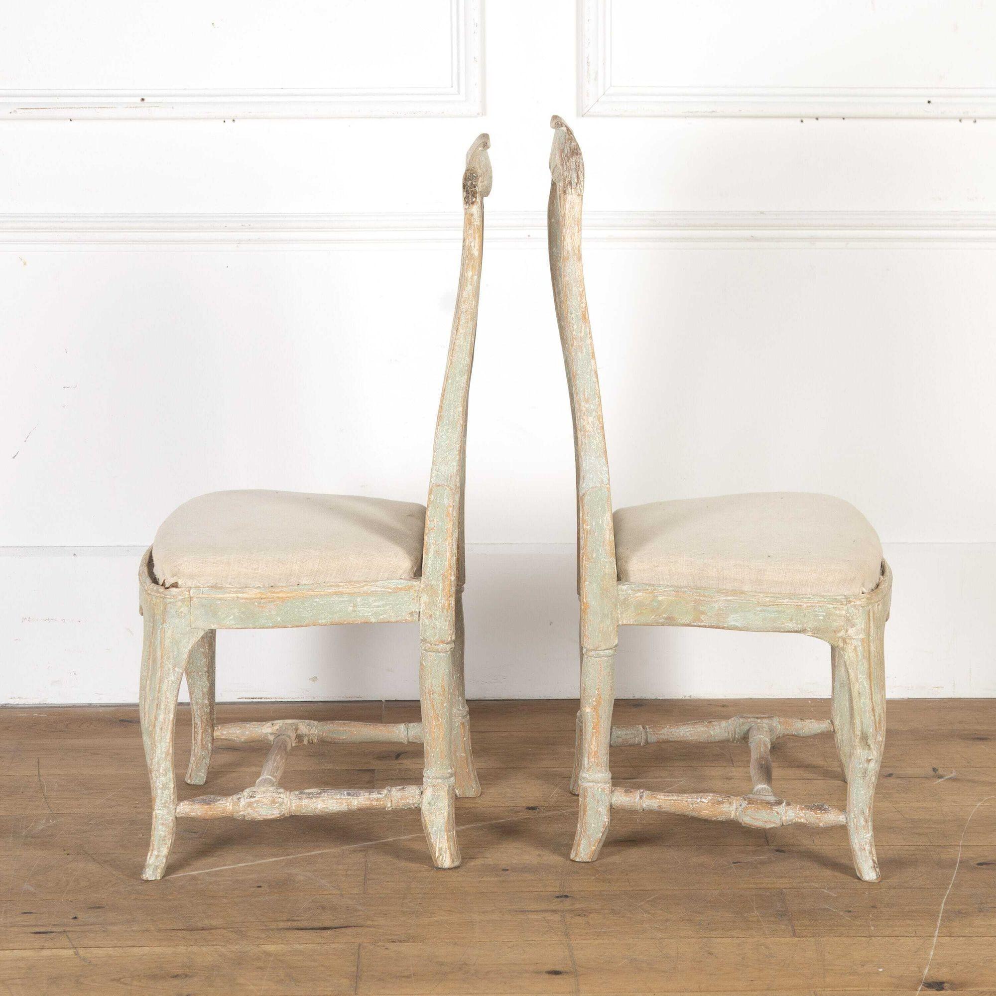 Pine Pair of 18th Century Swedish Rococo Side Chairs