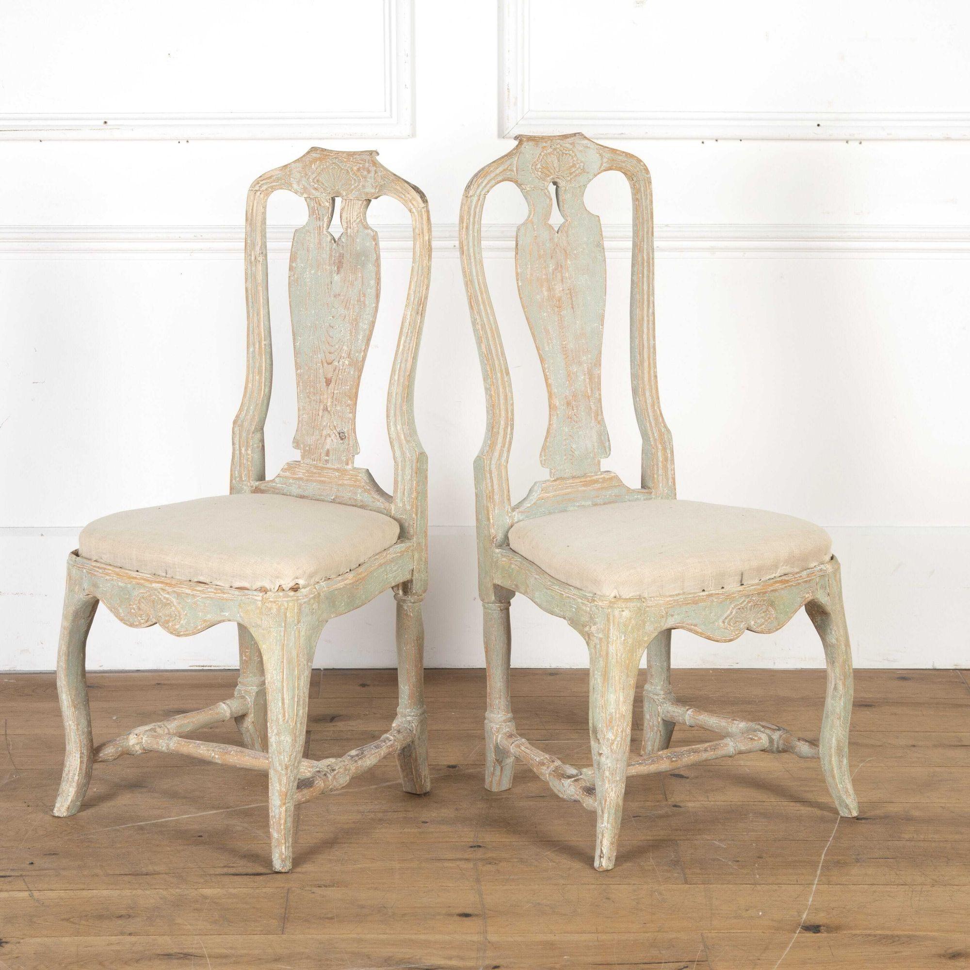 Pair of 18th Century Swedish Rococo Side Chairs 1