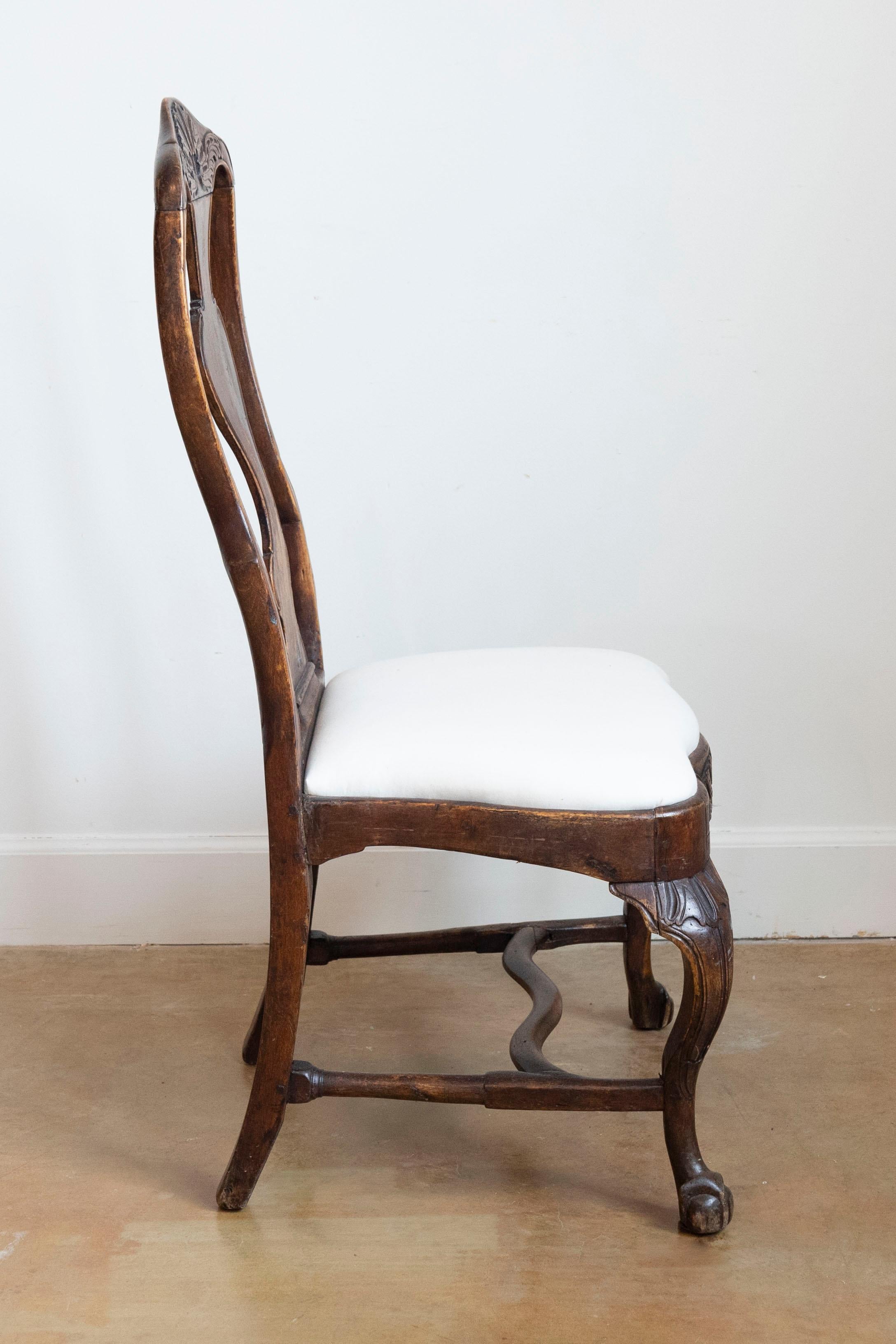 Upholstery Pair of 18th Century Swedish Rococo Walnut Side Chairs For Sale