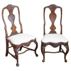 Antique Pair of 18th Century Swedish Rococo Walnut Side Chairs
