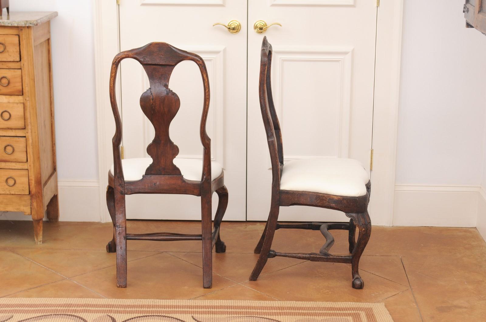 Pair of 18th Century Swedish Rococo Walnut Side Chairs For Sale 4