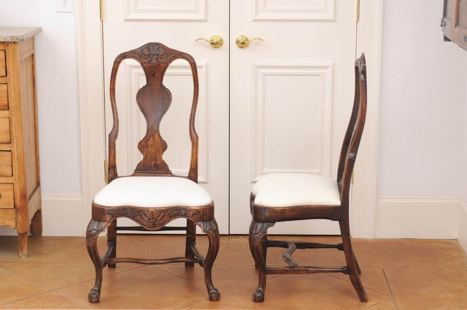 Pair of 18th Century Swedish Rococo Walnut Side Chairs For Sale 5