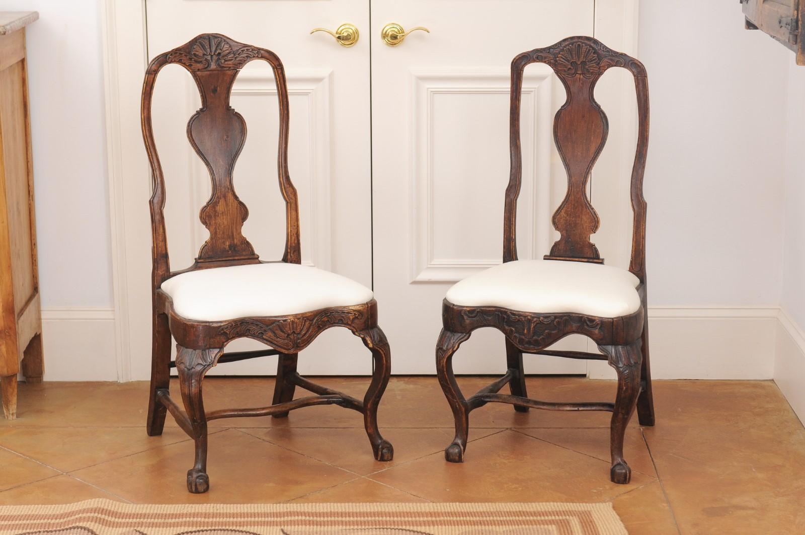 Pair of 18th Century Swedish Rococo Walnut Side Chairs For Sale 7