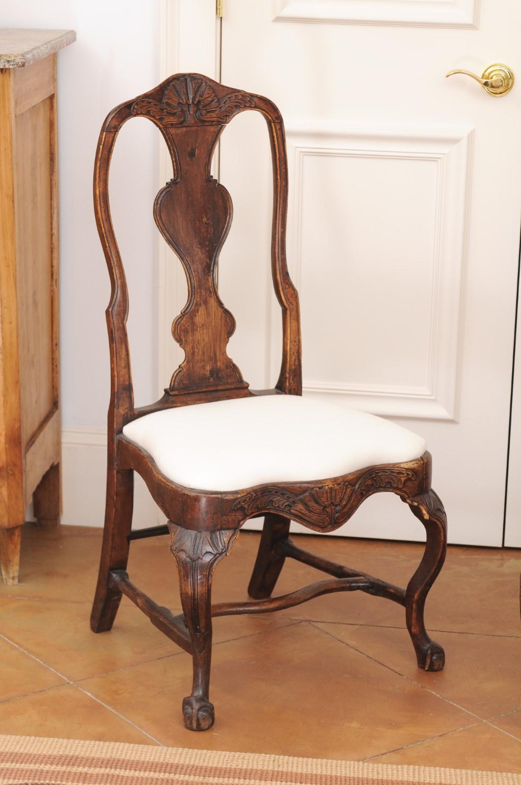 Carved Pair of 18th Century Swedish Rococo Walnut Side Chairs For Sale
