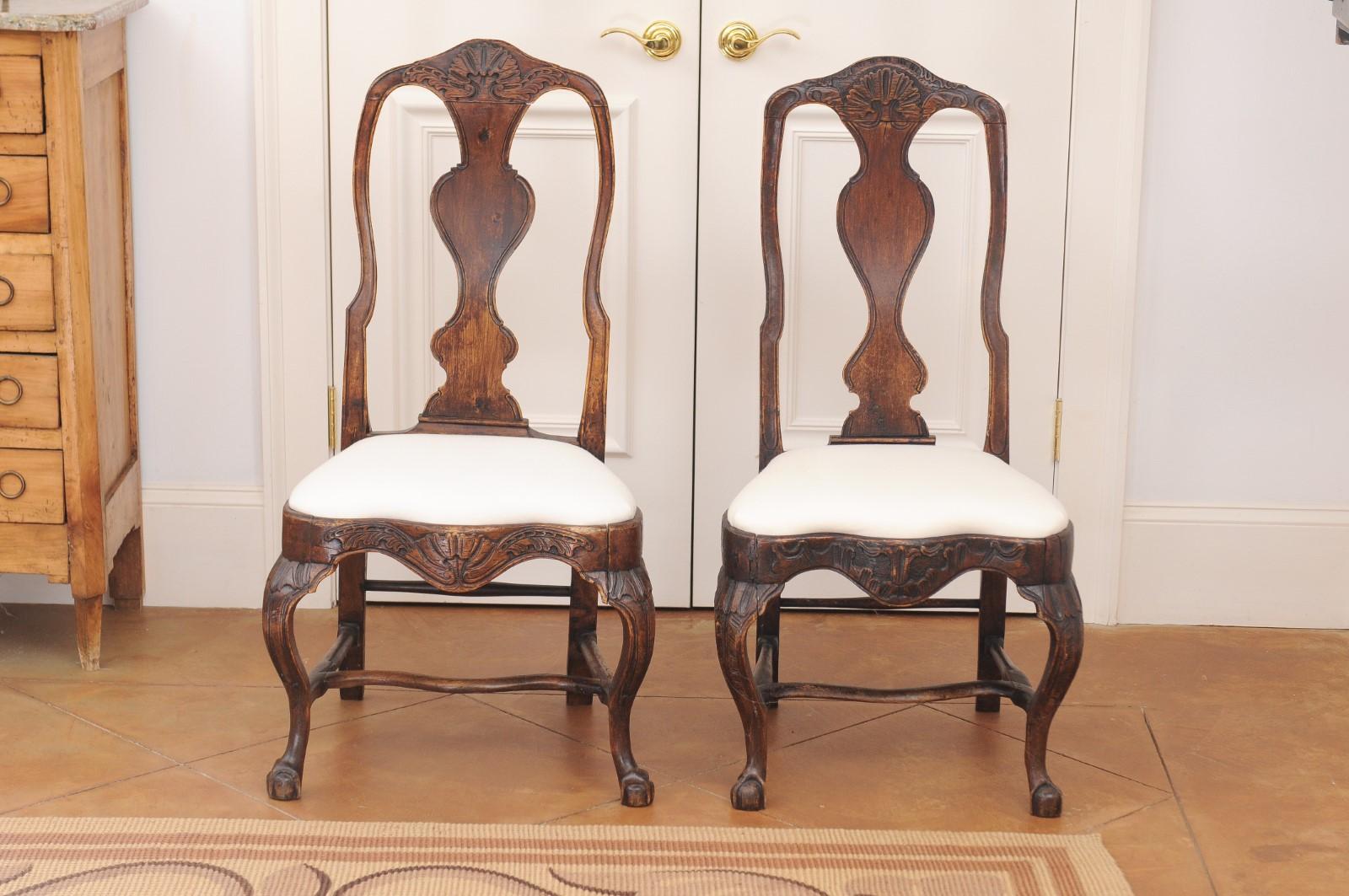 18th Century and Earlier Pair of 18th Century Swedish Rococo Walnut Side Chairs For Sale