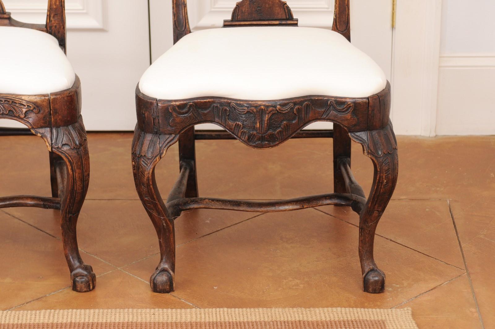 Upholstery Pair of 18th Century Swedish Rococo Walnut Side Chairs For Sale