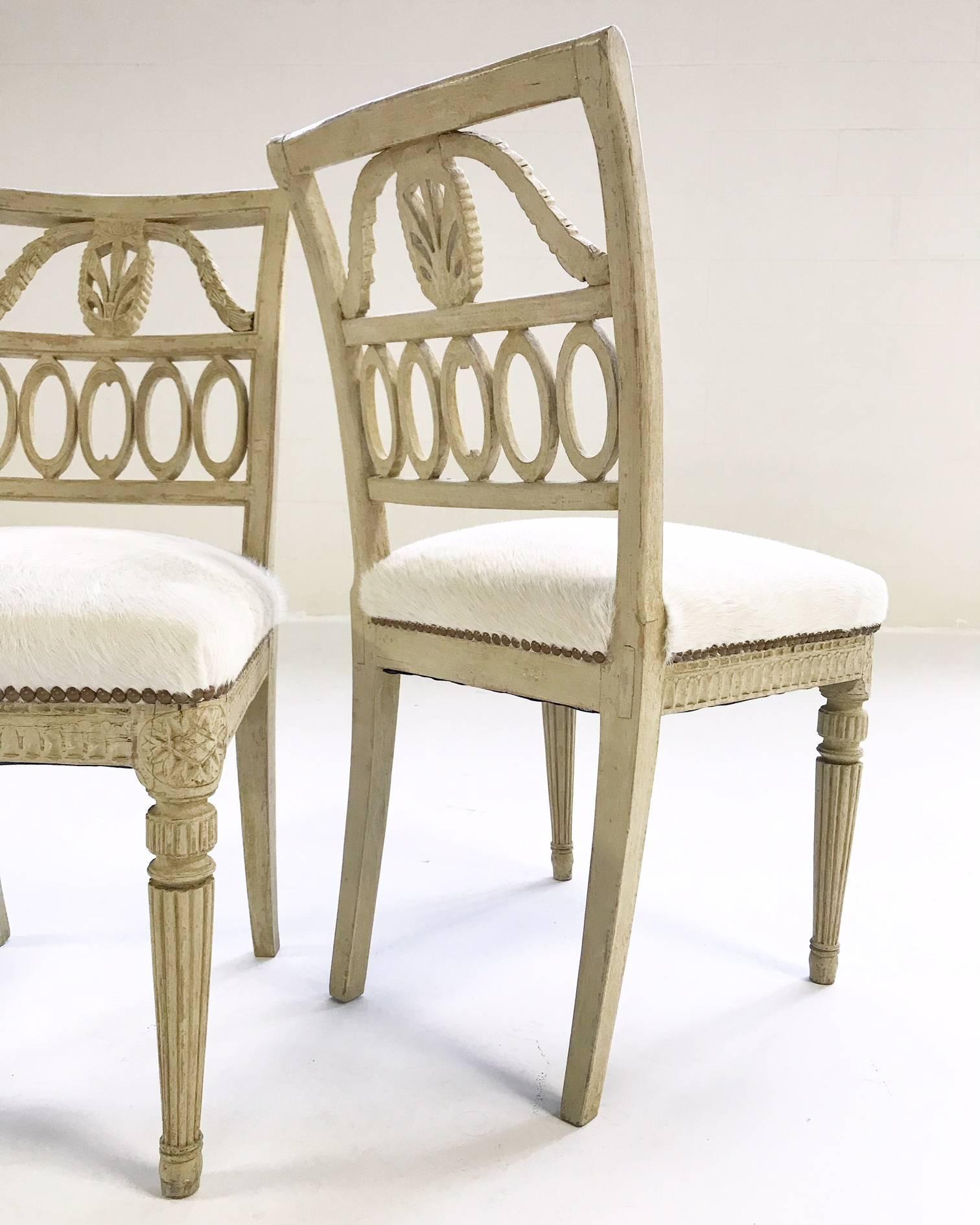 Pair of 18th Century Swedish Side Chairs Restored in Brazilian Cowhide 8