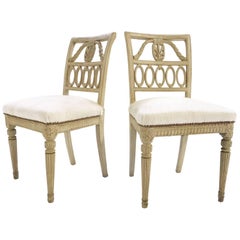Antique Pair of 18th Century Swedish Side Chairs Restored in Brazilian Cowhide