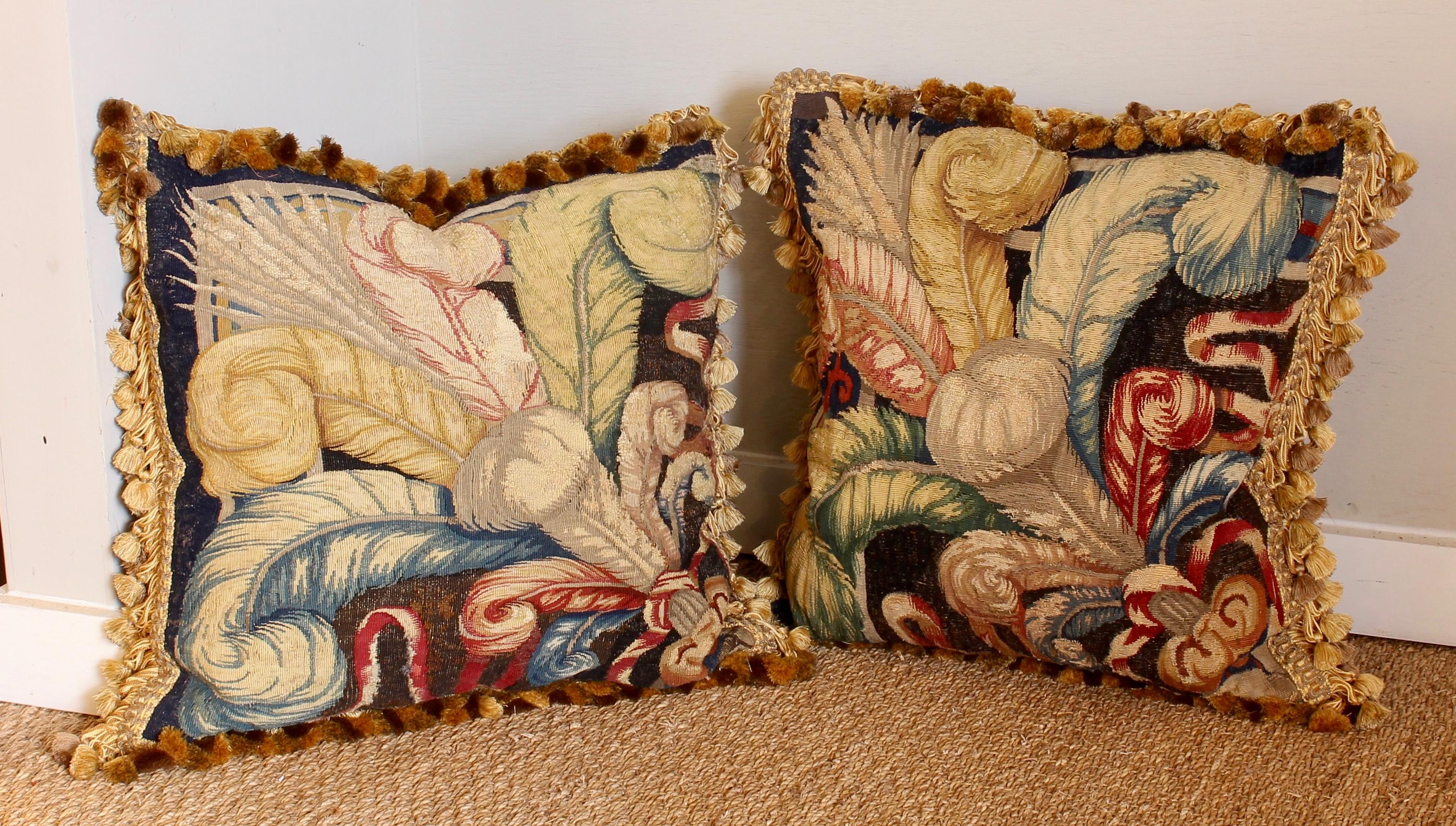 Dutch Pair of 18th Century Tapestry Fragment Pillows