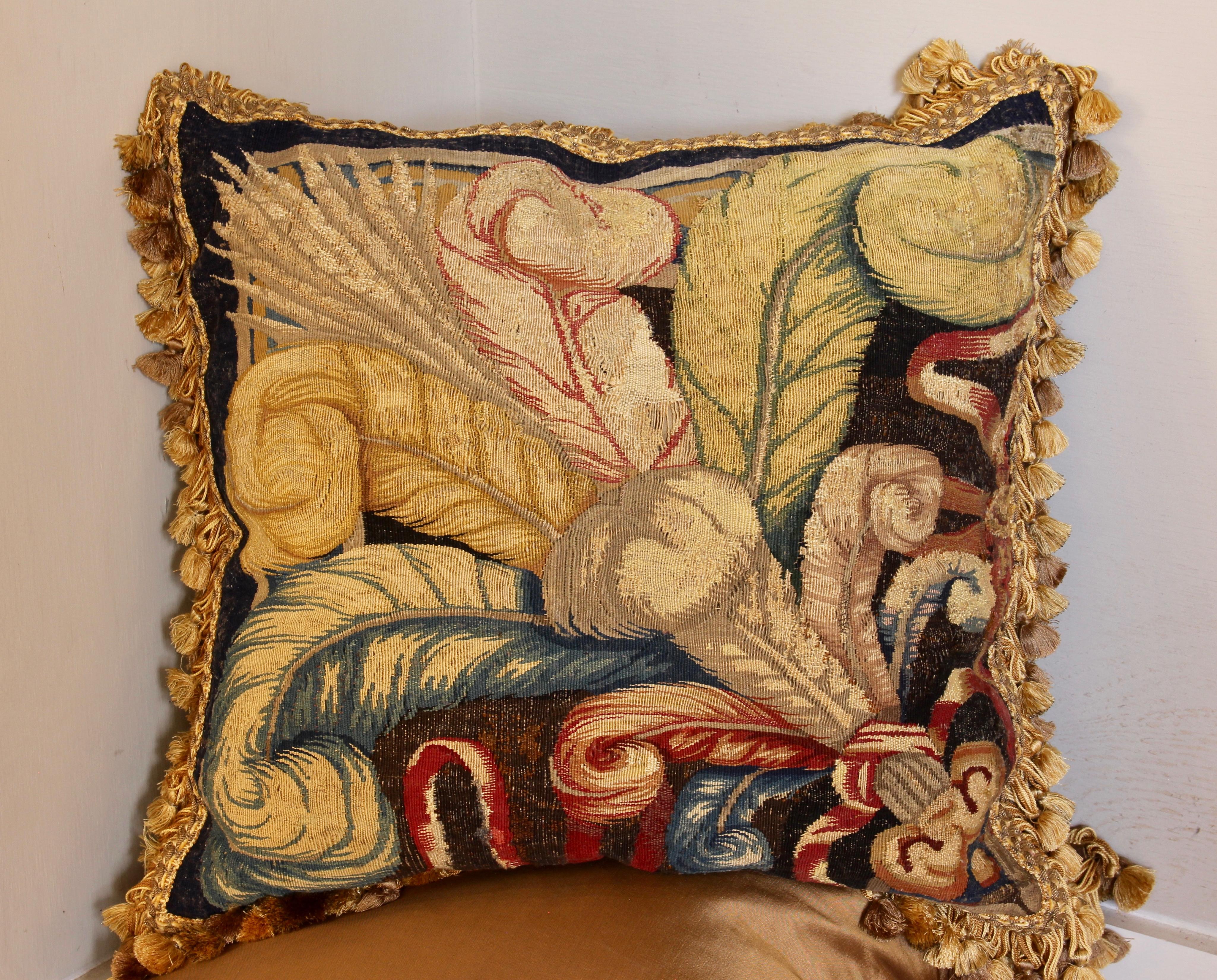 Late 20th Century Pair of 18th Century Tapestry Fragment Pillows