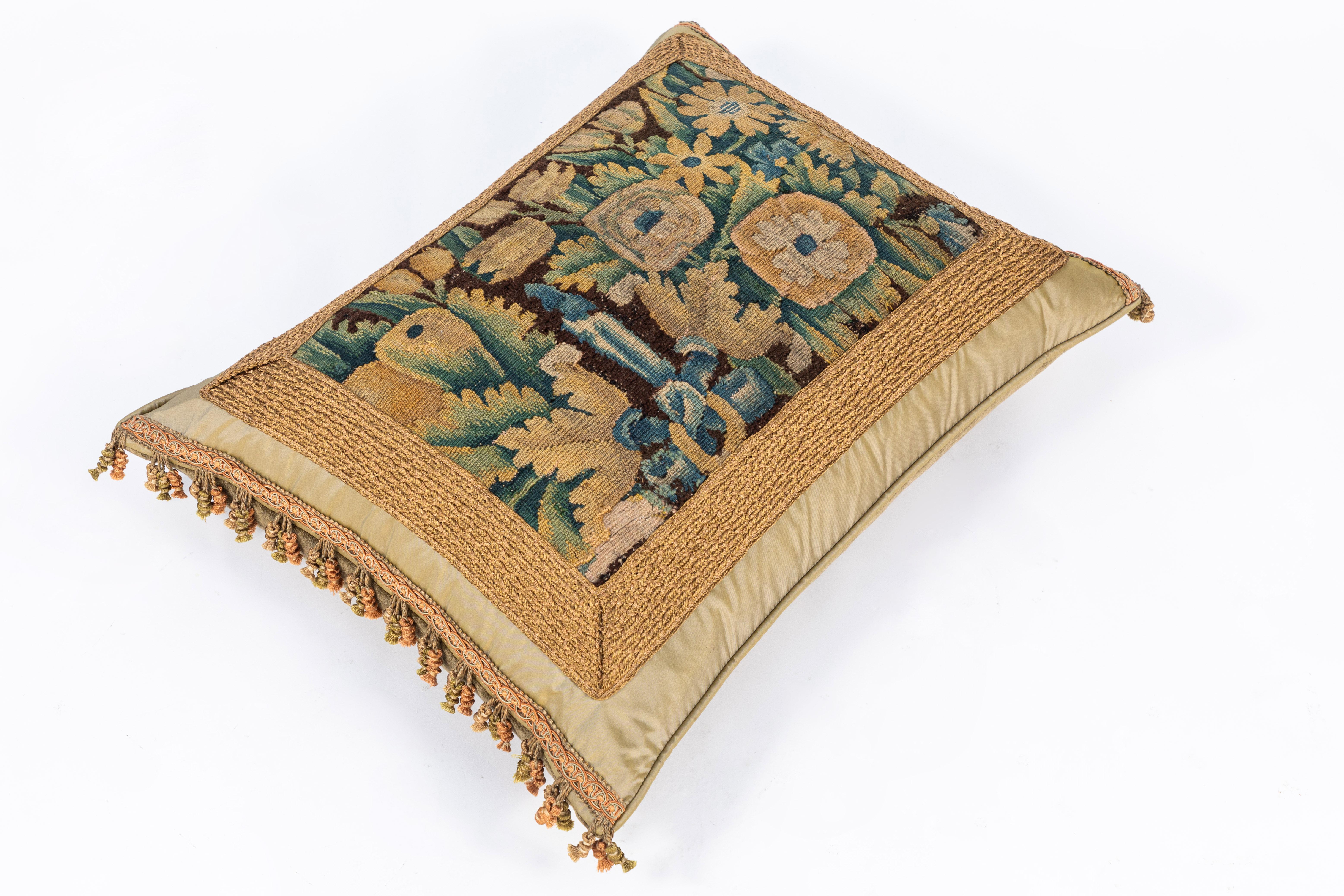 18th Century and Earlier Pair of 18th Century Tapestry Fragment Pillows For Sale
