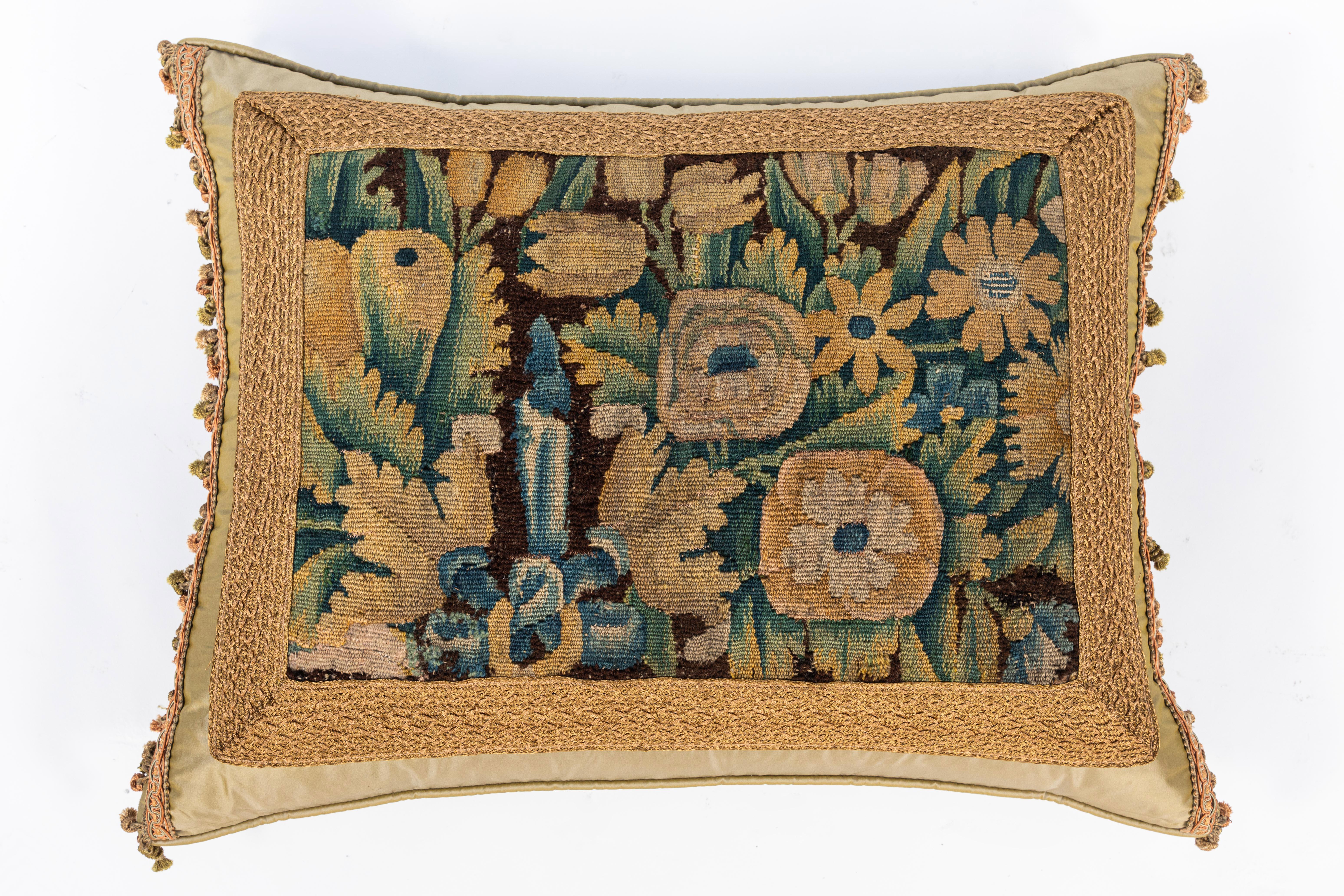 Pair of 18th Century Tapestry Fragment Pillows For Sale 1
