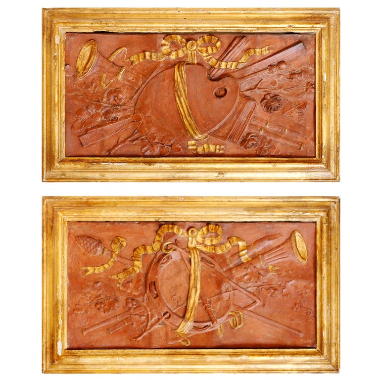 Pair of 18th Century Terracotta Trophy Reliefs For Sale