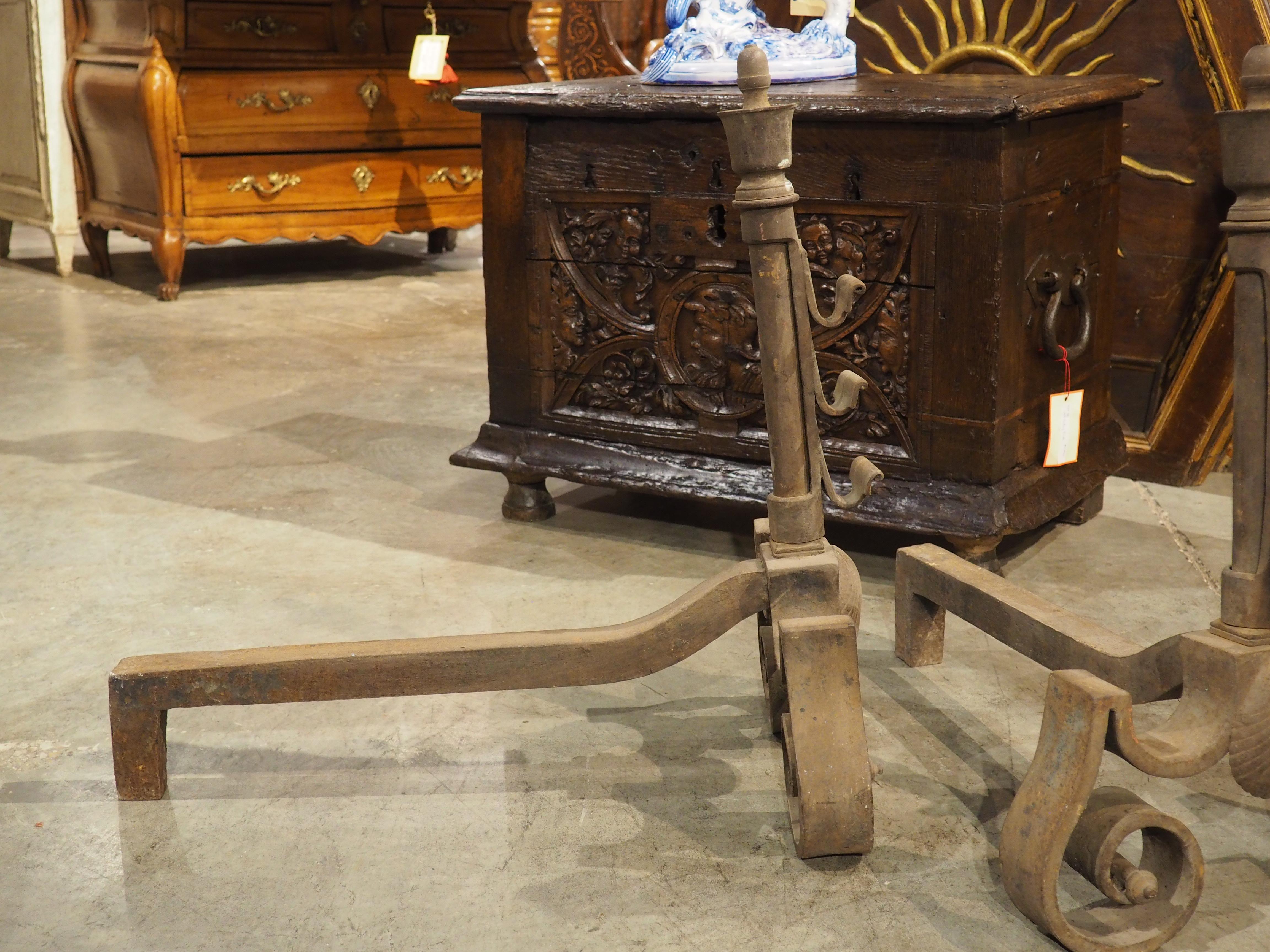 Pair of 18th Century Thickly Wrought Iron Chenets from France For Sale 5