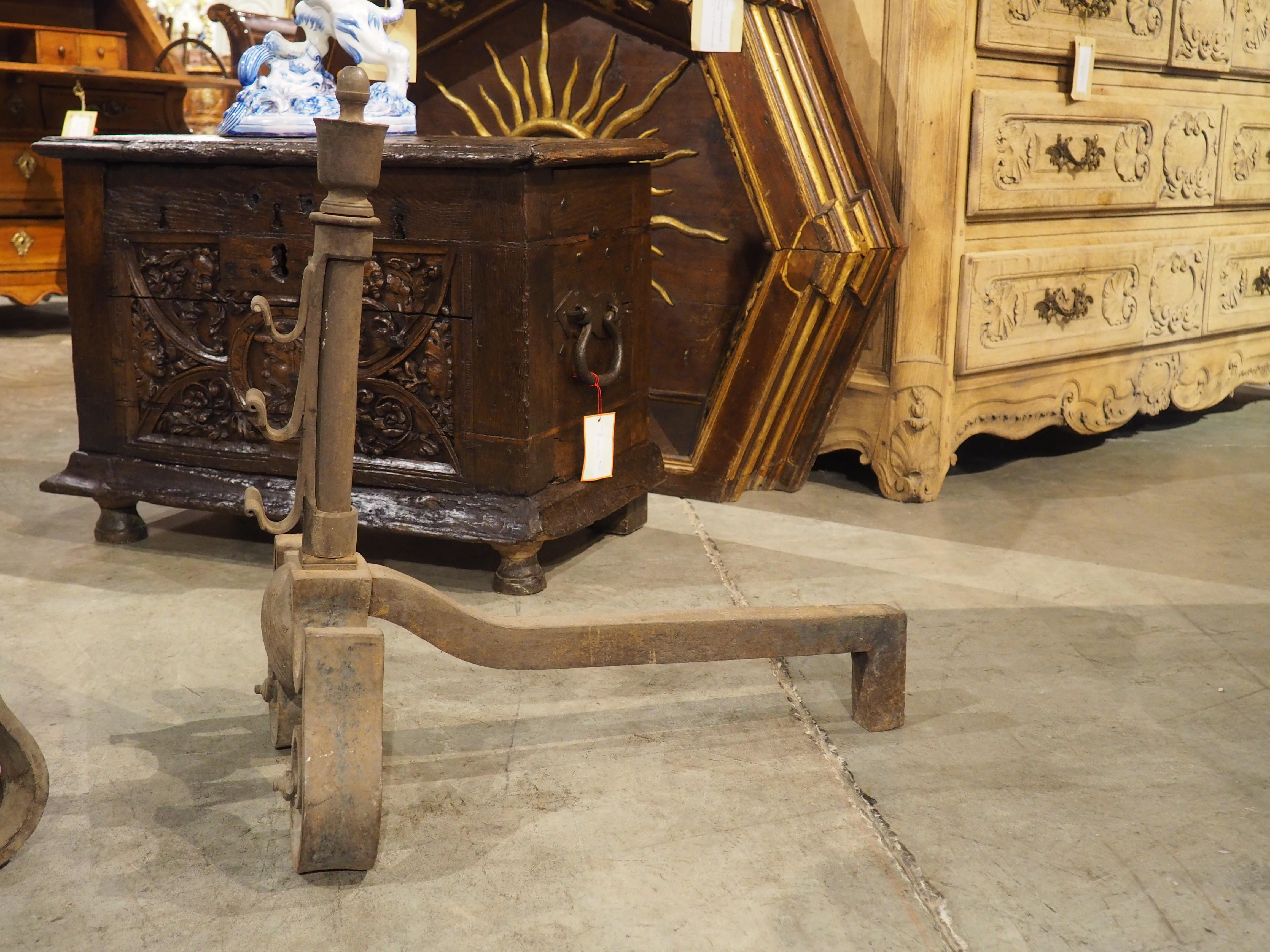 Pair of 18th Century Thickly Wrought Iron Chenets from France For Sale 6