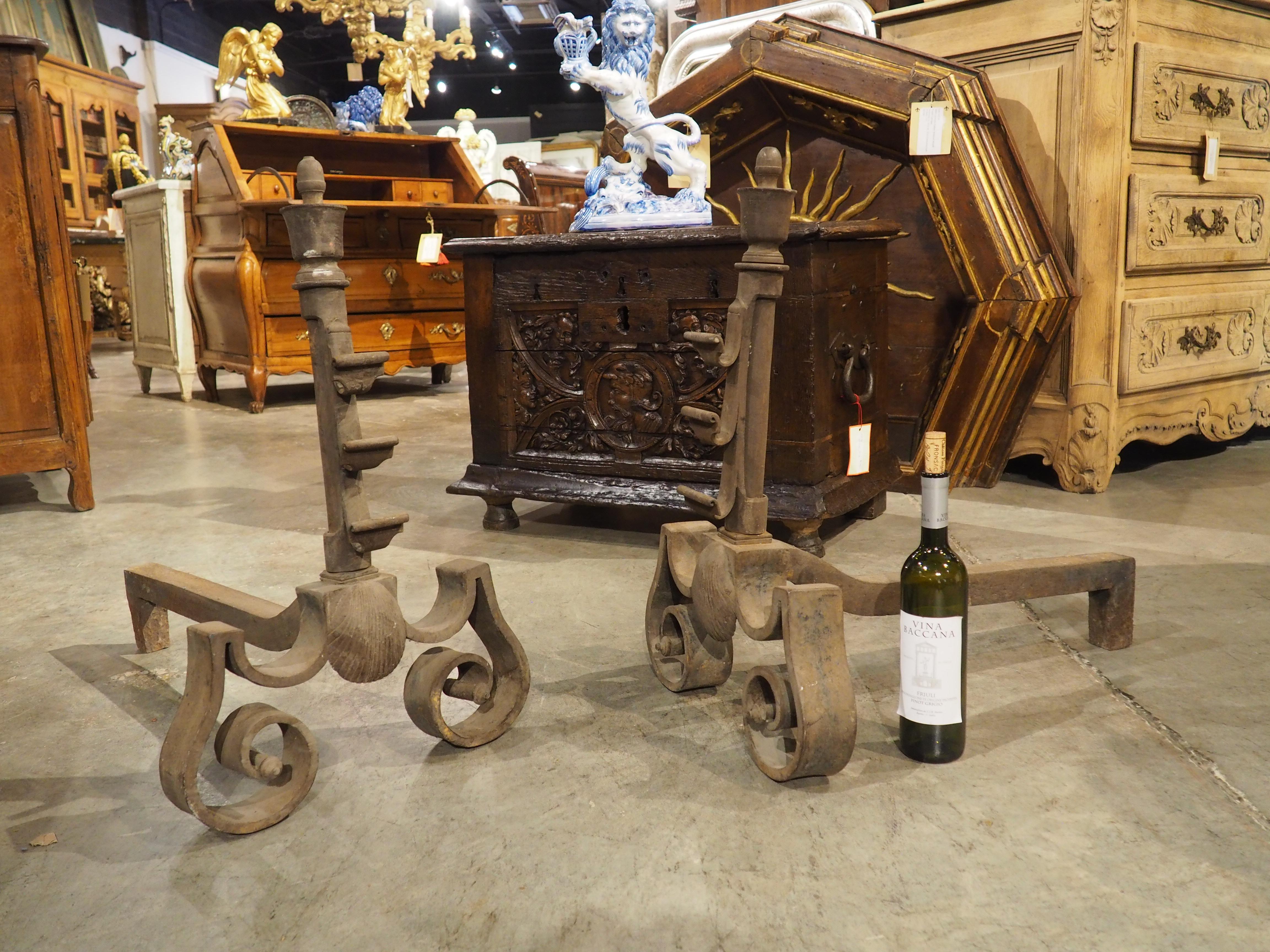 Pair of 18th Century Thickly Wrought Iron Chenets from France For Sale 9